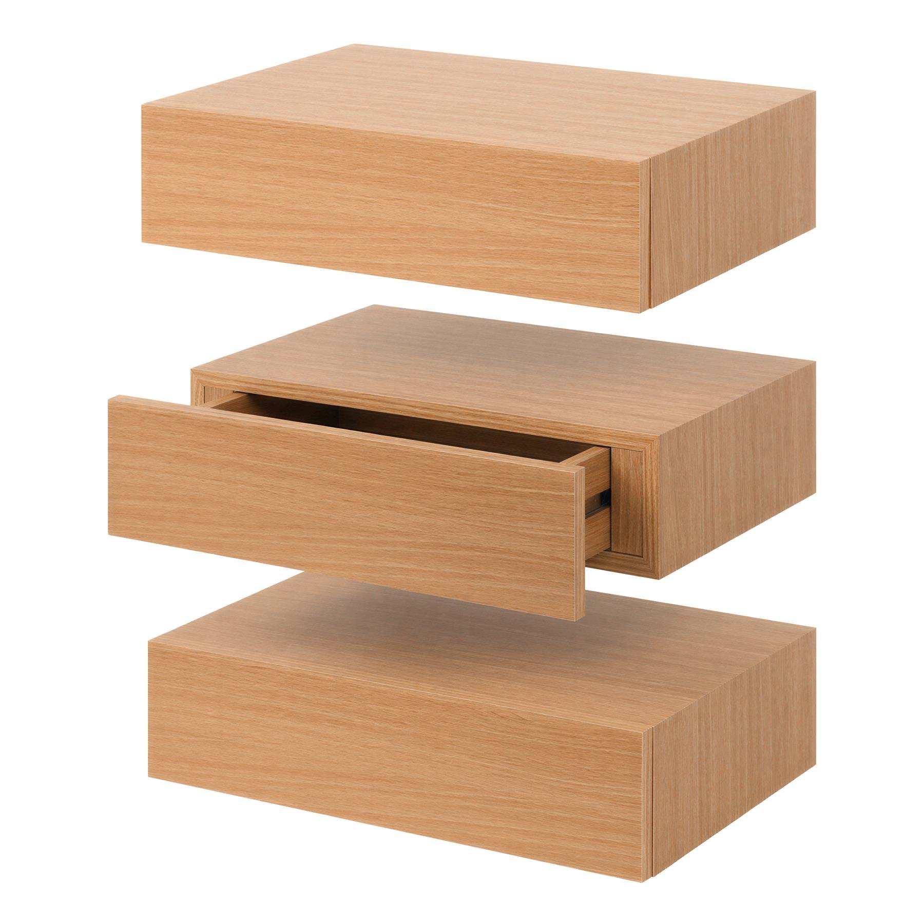 Harbour Housewares Wooden Floating Shelves with Drawer Pack of 3 - Light Oak