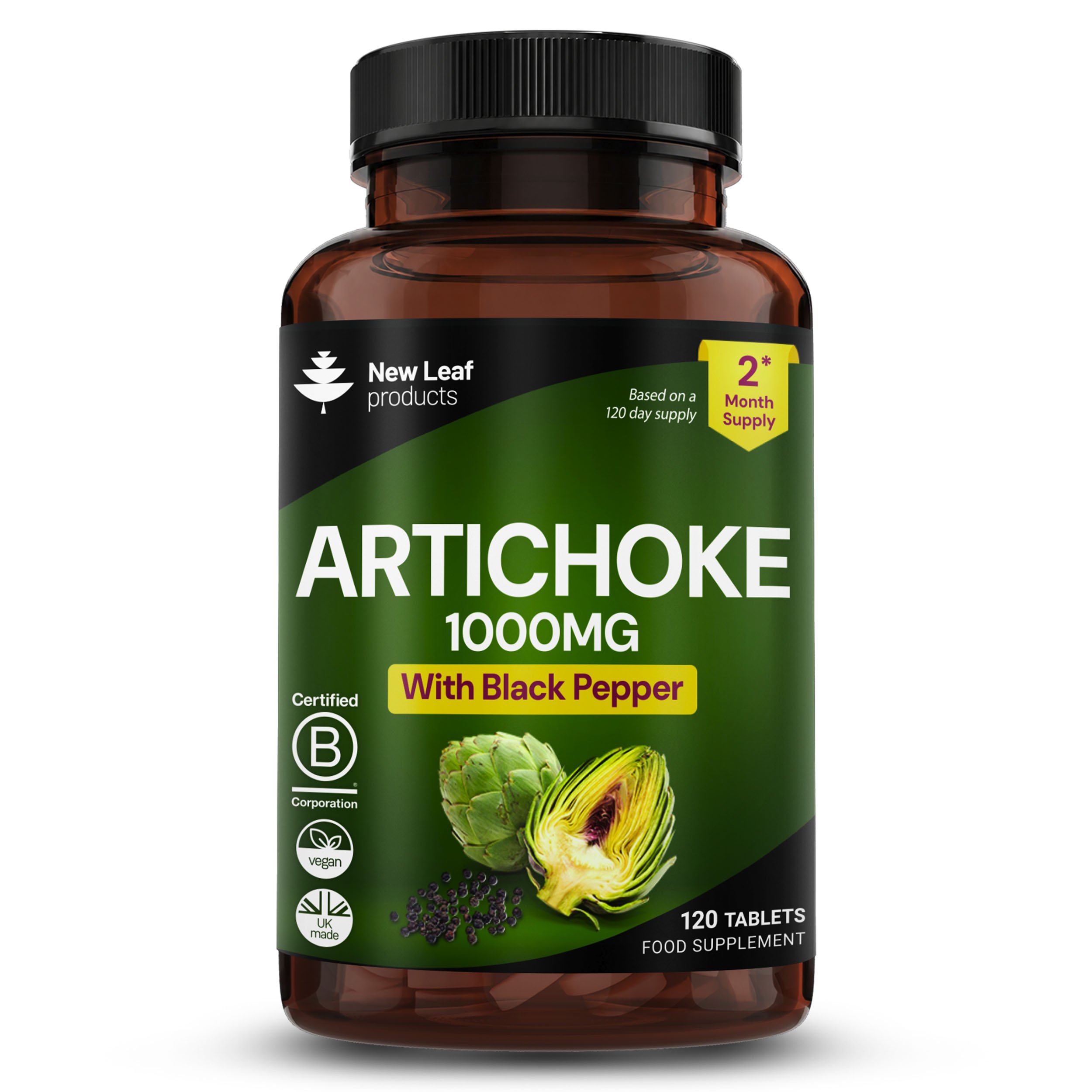 New Leaf Artichoke Extract With Black Pepper 1000mg - 120 Tablets