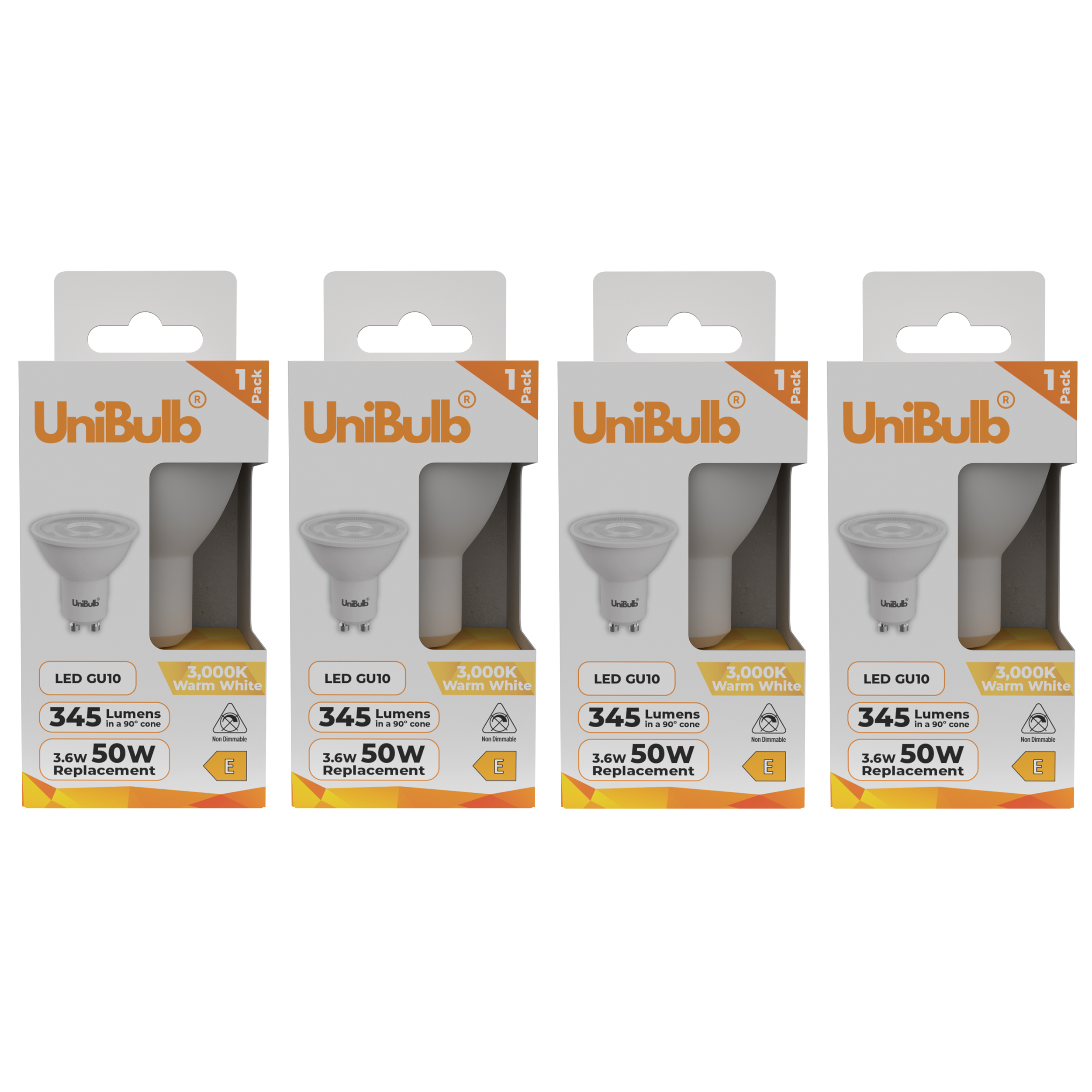 UniBulb 3.6W LED Warm White Spotlight GU10 Light Bulb - Pack of 4