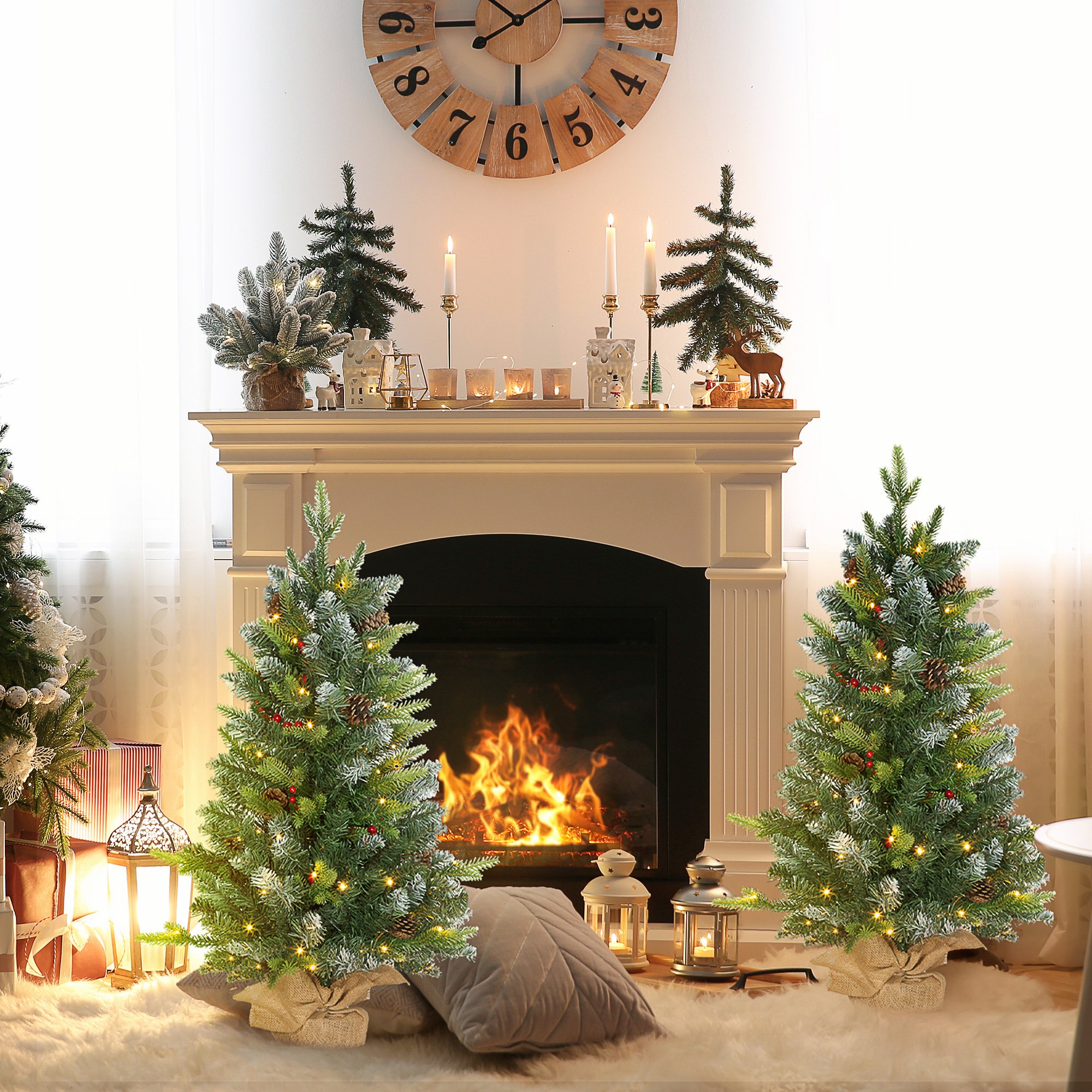 HOMCOM Set of 2 3ft Prelit Artificial Christmas Tree with LED Light
