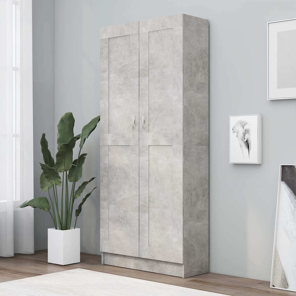 Walplus Engineered Wood Book Cabinet - Stone Grey - 82.5 x 30.5 x 185.5 cm
