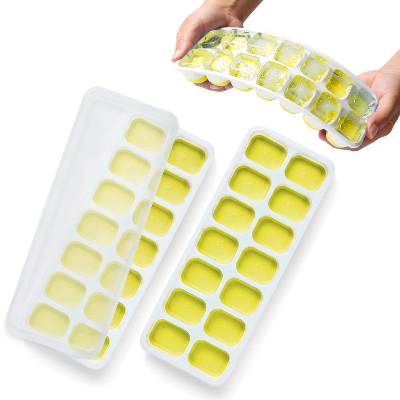 Keplin Stackable Lidded Silicone Ice Cube Trays - 2 Pack - Yellow