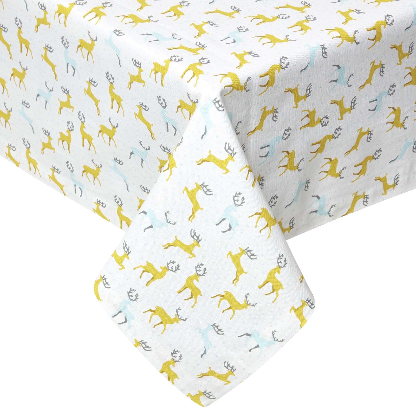 Homescapes Cotton Christmas Majestic Stag Tablecloth - 137 x 229 cm - Yellow