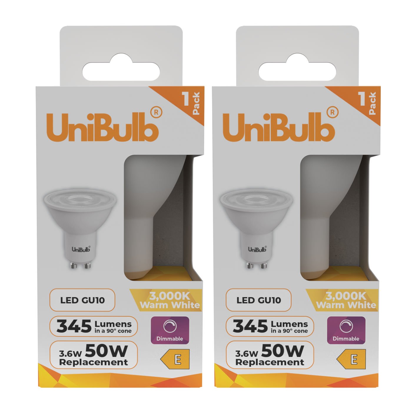 UniBulb 3.6W LED Warm White Dimmable Spotlight GU10 Light Bulb - Pack of 2