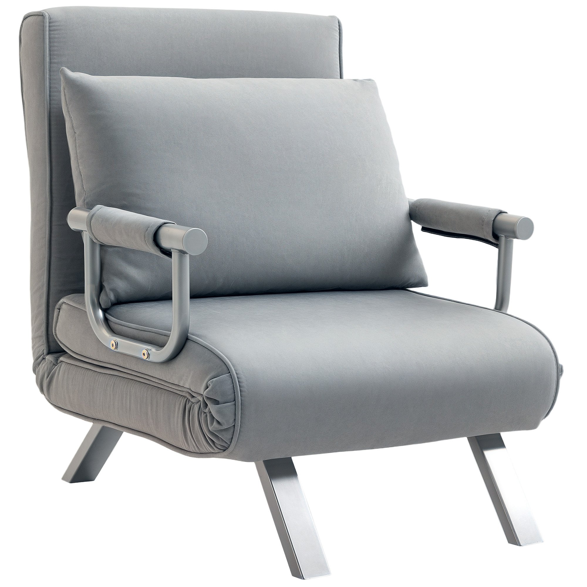 HOMCOM Single Faux Suede Click Clack Chair Bed – Light Grey