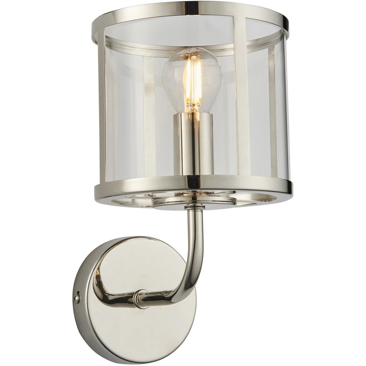 Loops Direct Steel and Glass Wall Light - Bright Nickel Plate Clear Glass