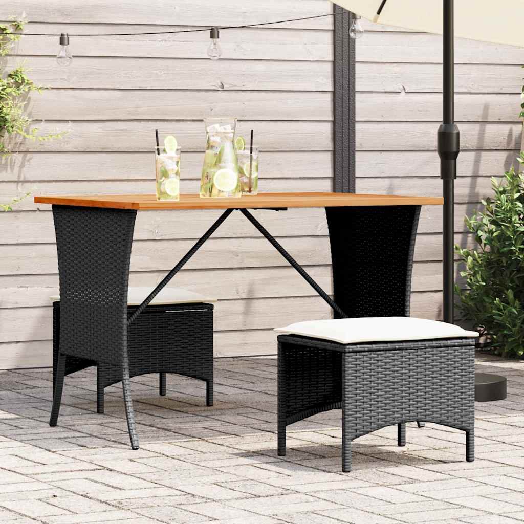 Walplus Poly Rattan Garden Table with Acacia Top - Black - 105 x 75 x 72 cm