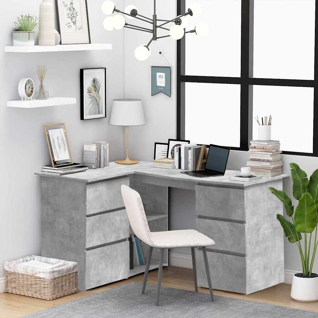 Walplus Engineered Wood Corner Desk - Granite Grey - 145 x 100 x 76 cm