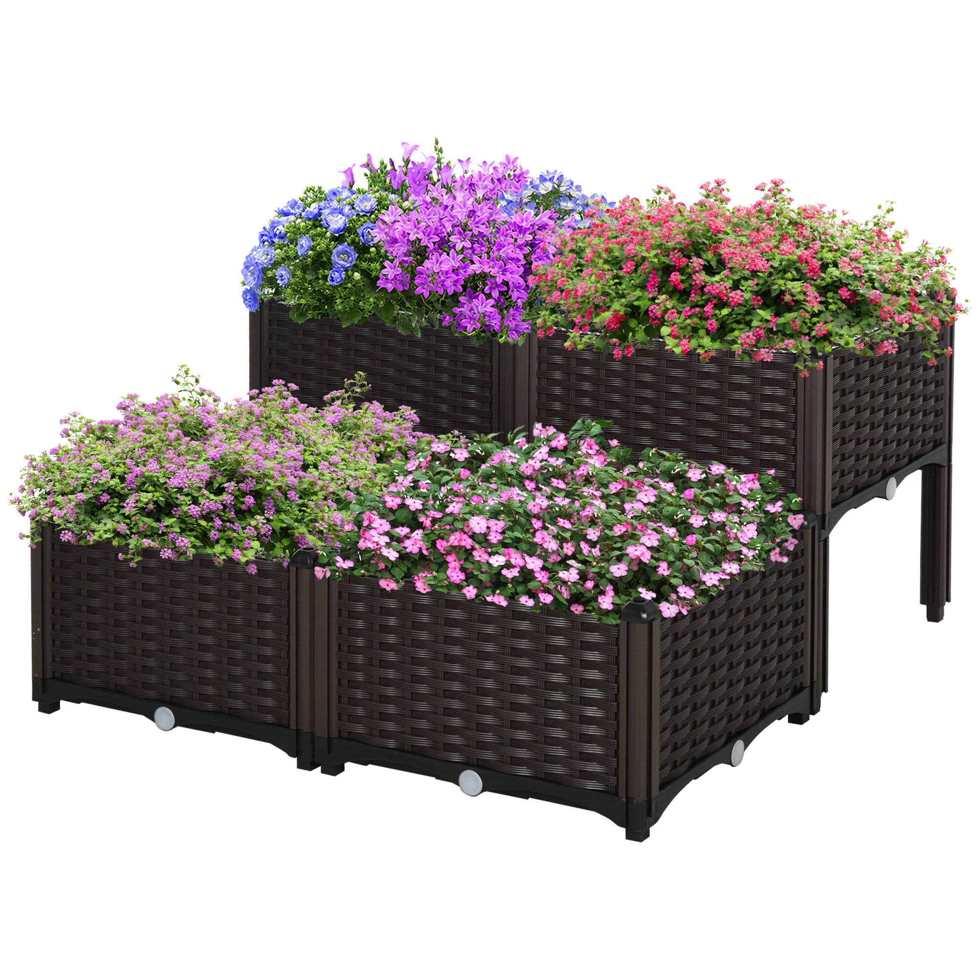 Outsunny 4 26L Garden Elevated Raised Bed - Brown