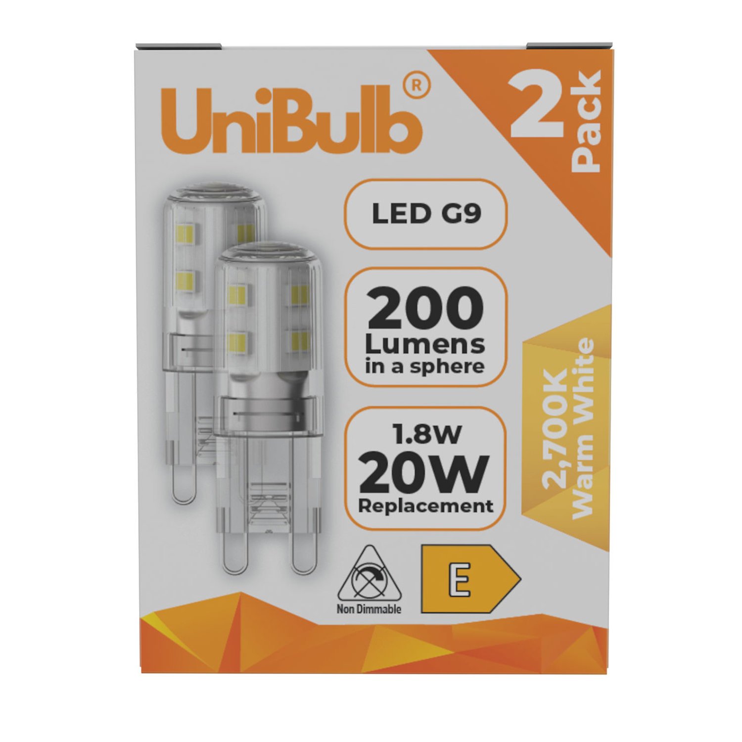 UniBulb 1.8W LED Warm White Capsule G9 Light Bulb - Pack of 2