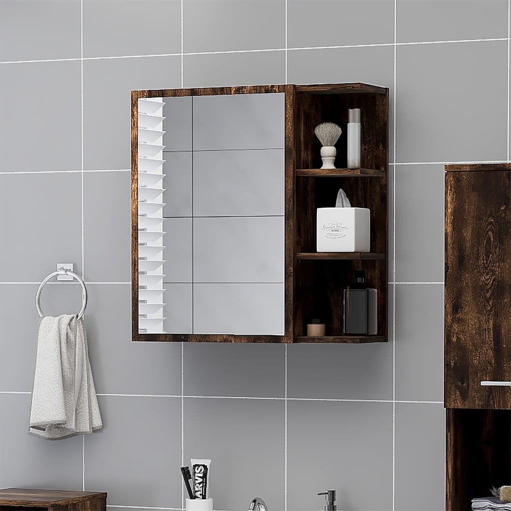 Walplus Bathroom Mirror Cabinet - Smoked Oak - 62.5 x 20.5 x 64cm