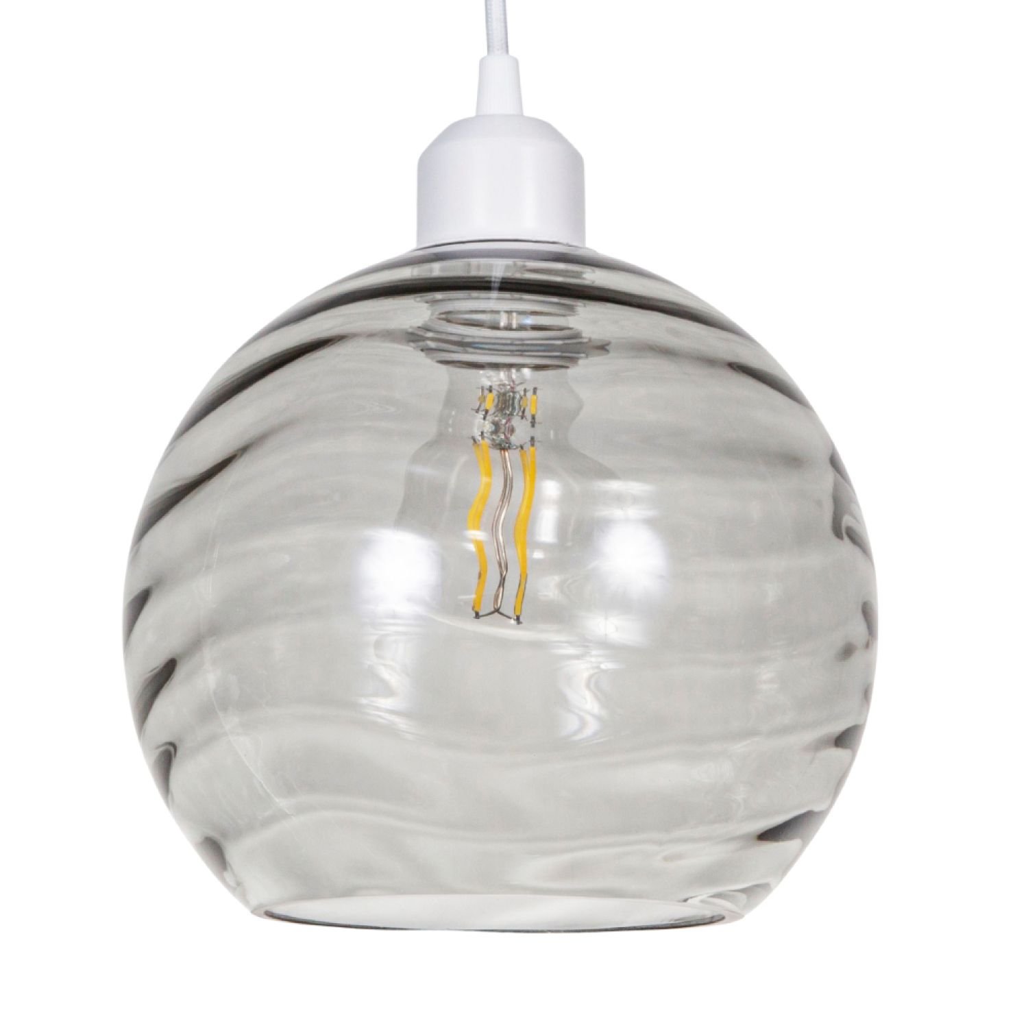Happy Homewares Grey Circular Ribbed Glass Pendant Shade - 20cm