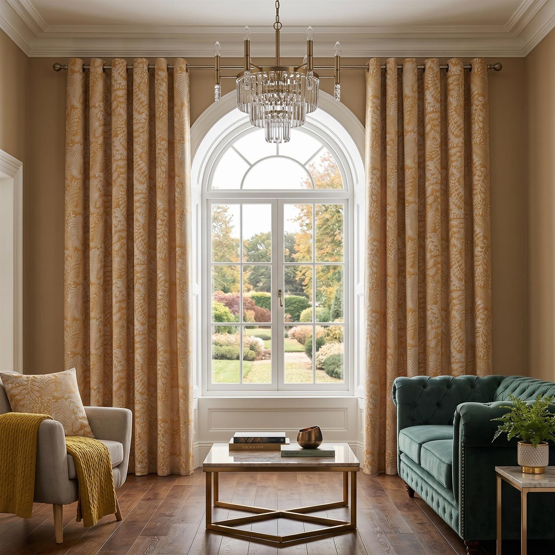 Luxury Living Fern Blackout Eyelet Curtains 112cm x 183cm - Yellow