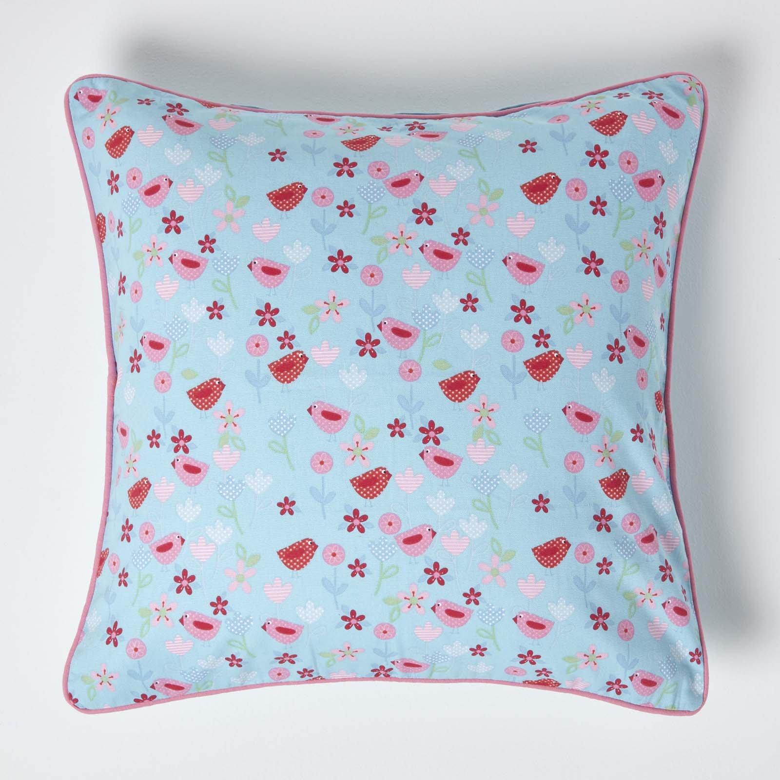 Homescapes Blue Cotton Birds & Flower Cushion Cover - 60 x 60 cm