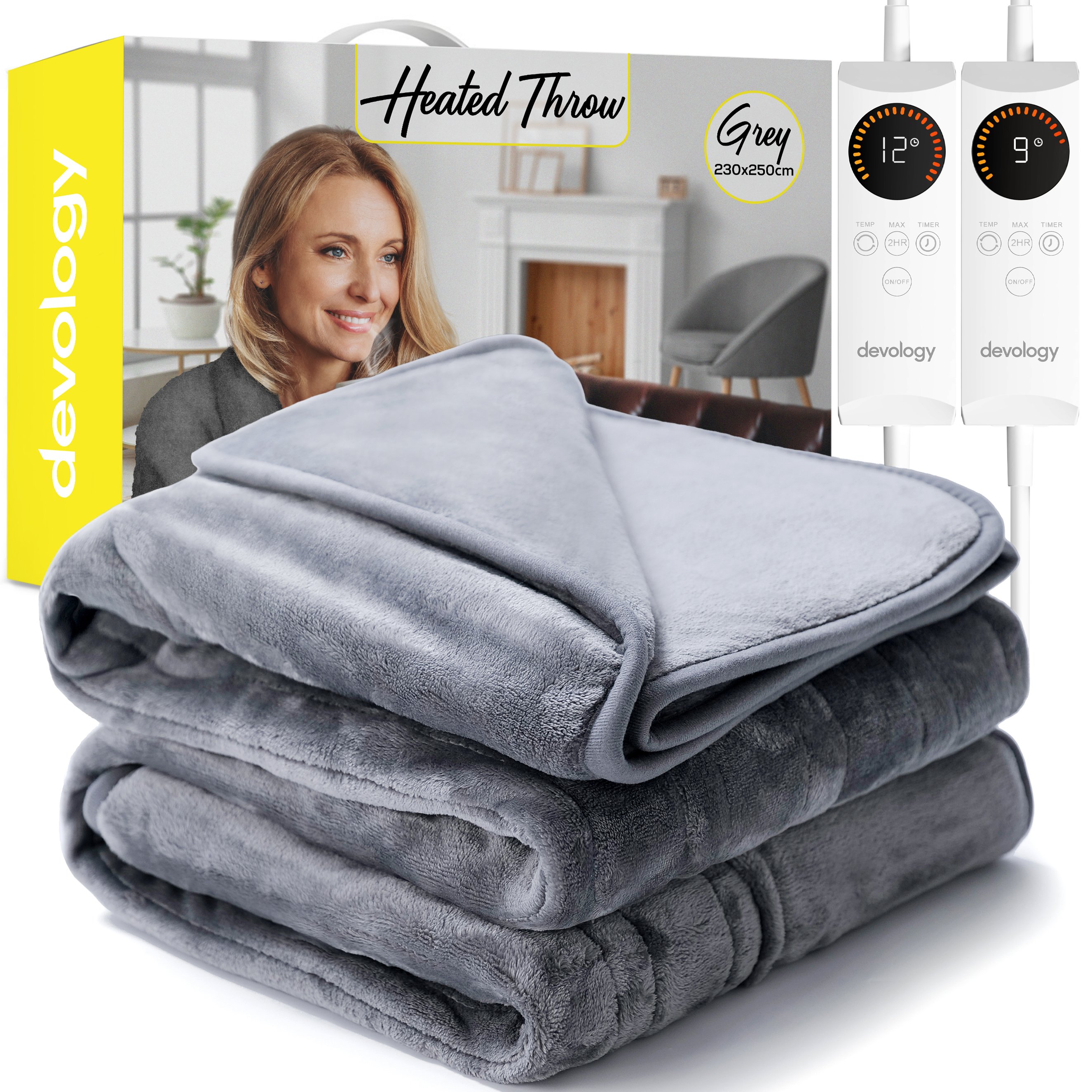 Devology Grey Electric Blanket Heated Throw with 6 Settings - King