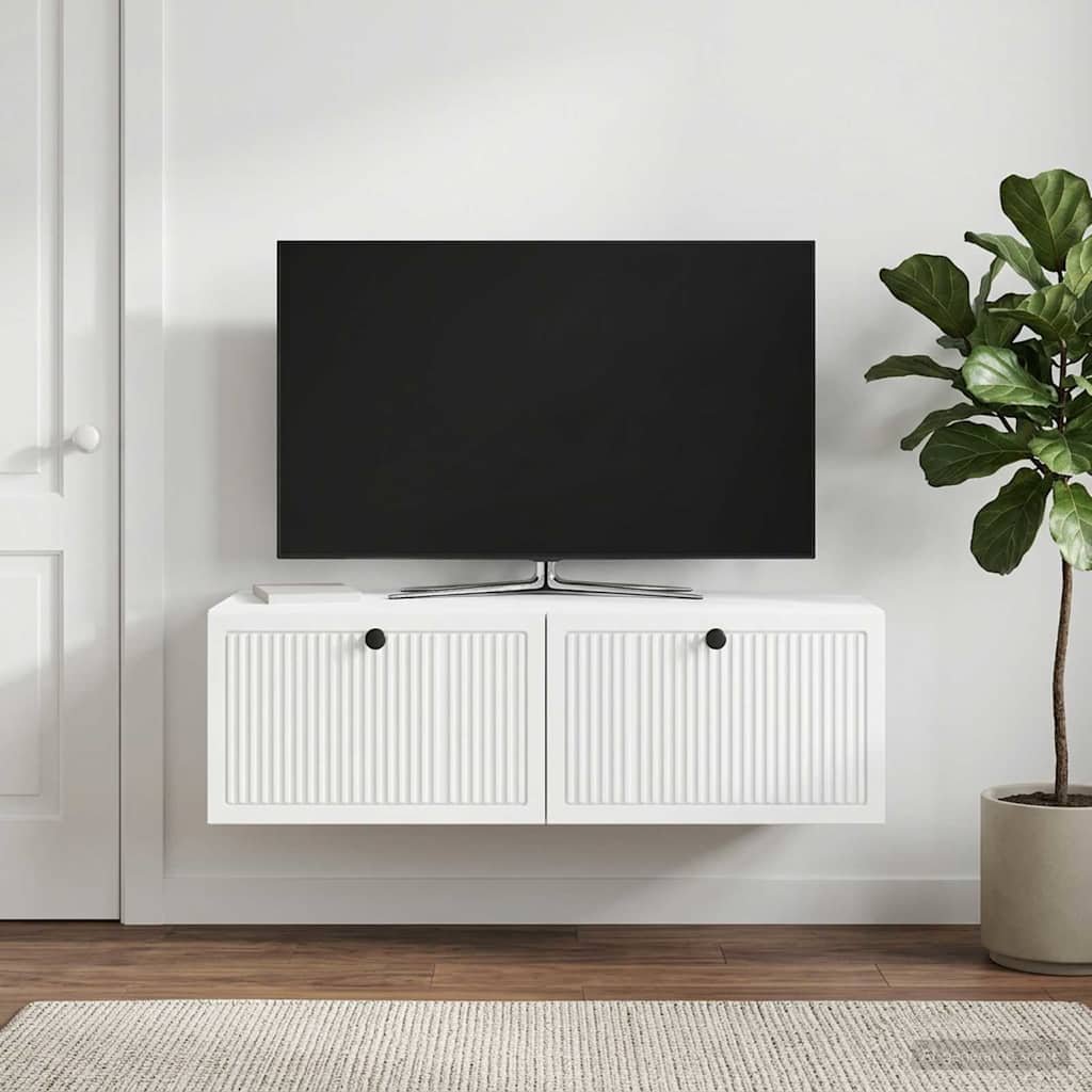 Walplus Engineered Wood Wall Mounted TV Cabinet - White - 98 x 41 x 30 cm