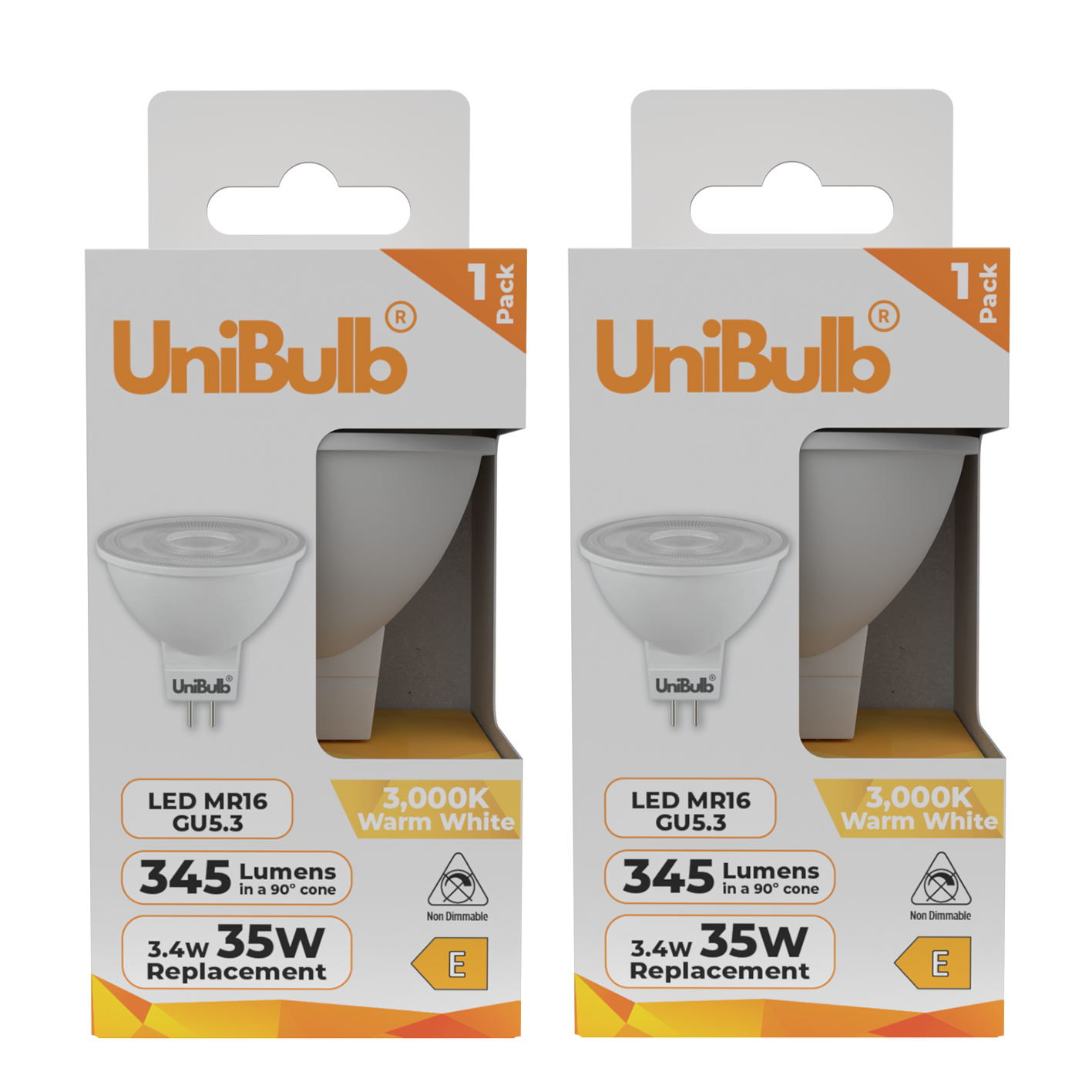 UniBulb 3.4W LED Warm White Spotlight GU5.3 Light Bulb - Pack of 2
