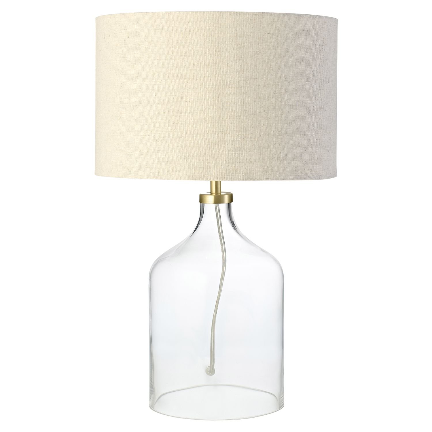 Happy Homewares Clear Glass Base and Oatmeal Linen Table Lamp - 28cm