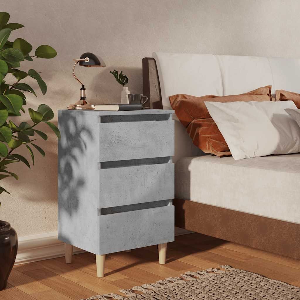 Walplus Solid Wood Leg 3 Drawer Bed Cabinet - Stone Grey - 40 x 35 x 69 cm