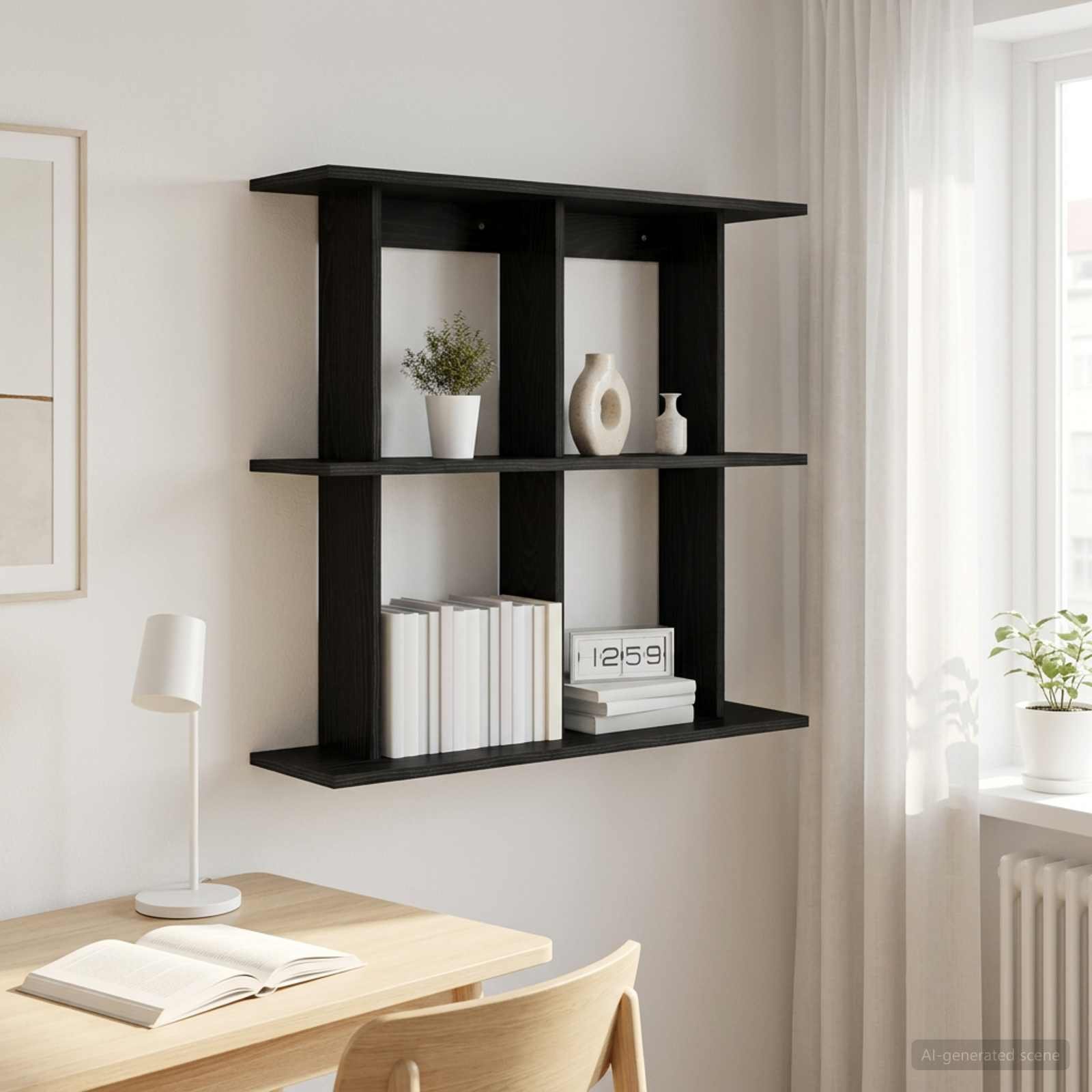 Walplus Engineered Wood Wall Shelf - Dark Oak - 80 x 20 x 75 cm