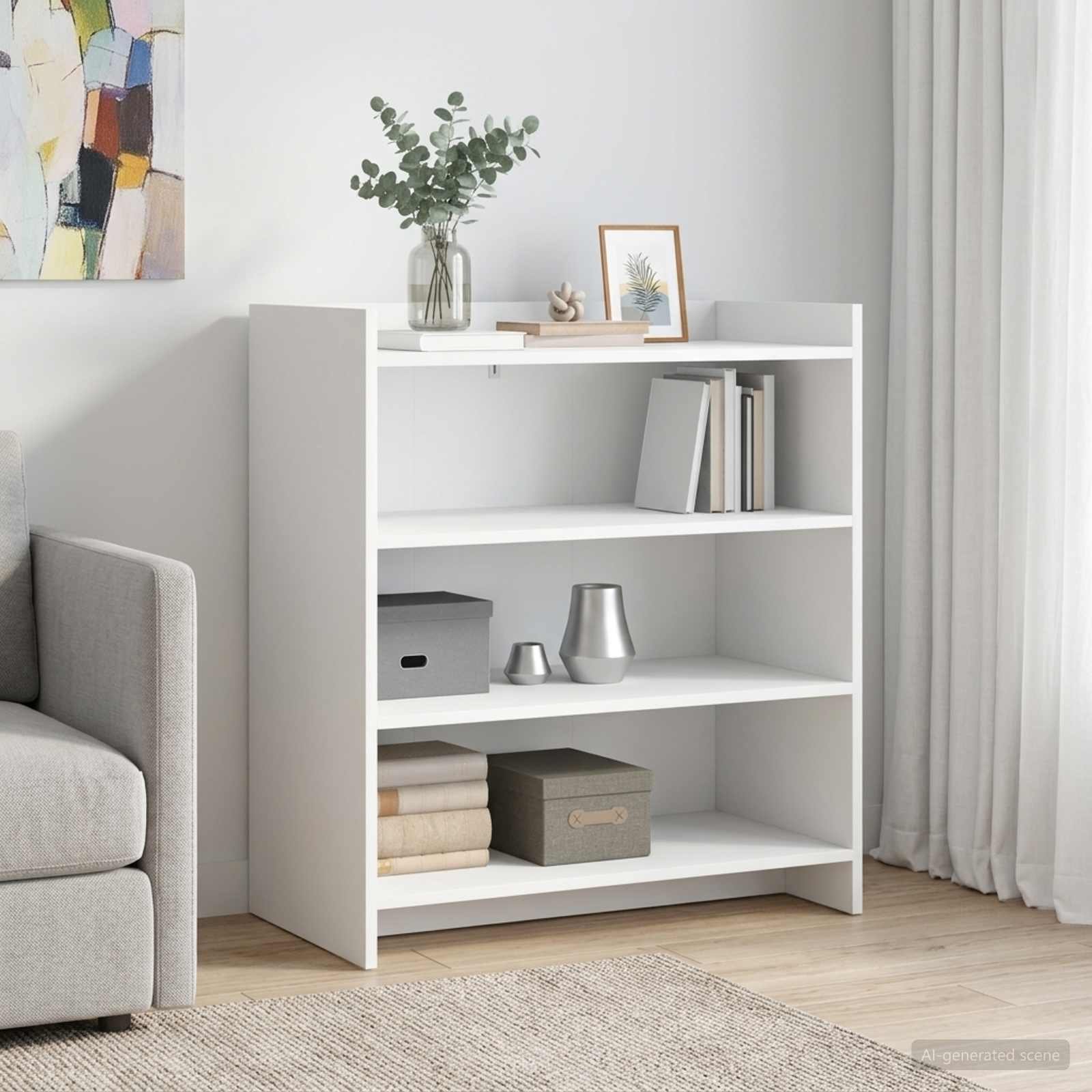 Walplus 3 Shelf Rectangular Engineered Wood Sideboard - White - 75 x 36 x 80 cm