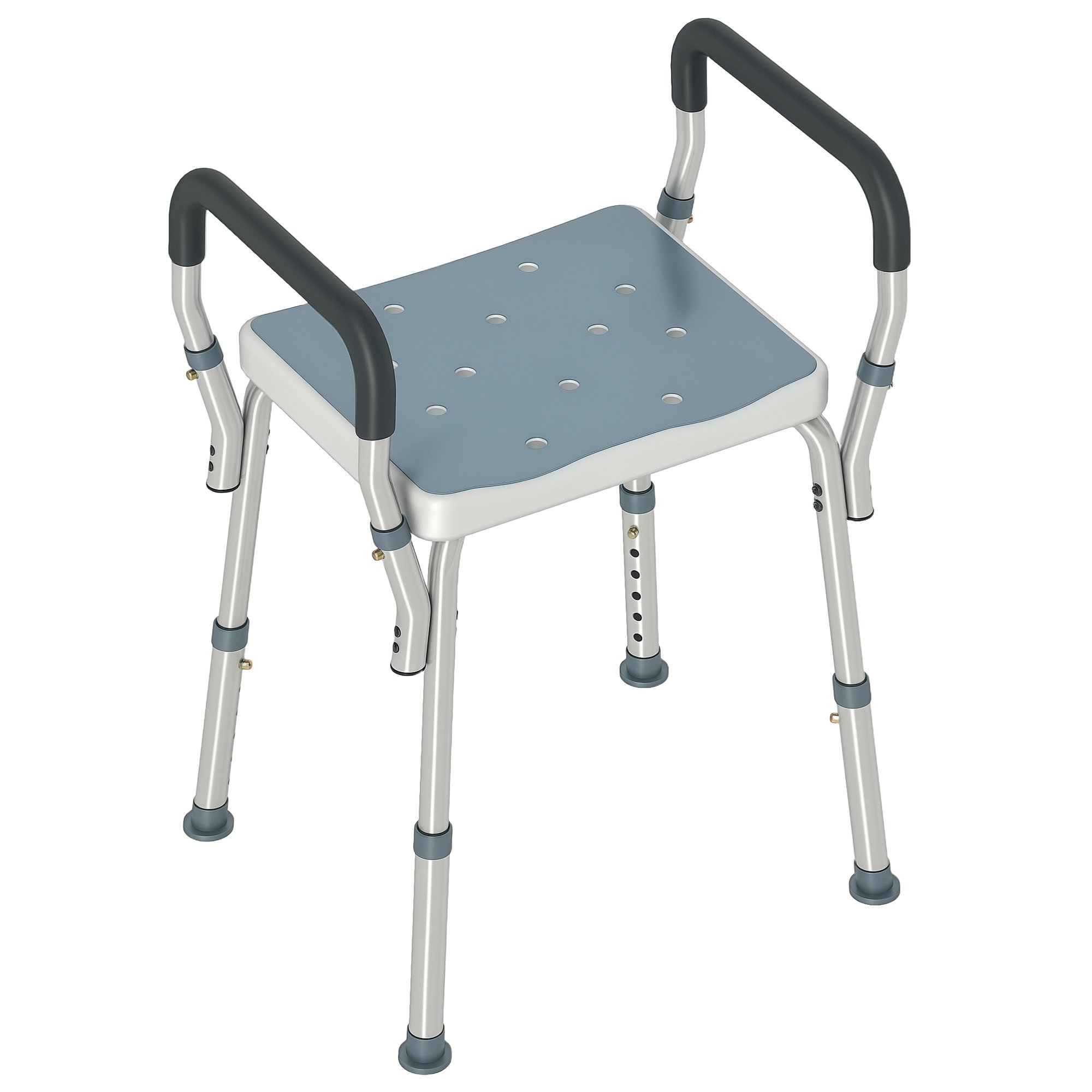 HOMCOM Non-Slip Shower Stool with Adjustable Height and EVA Cushion - Light Blue