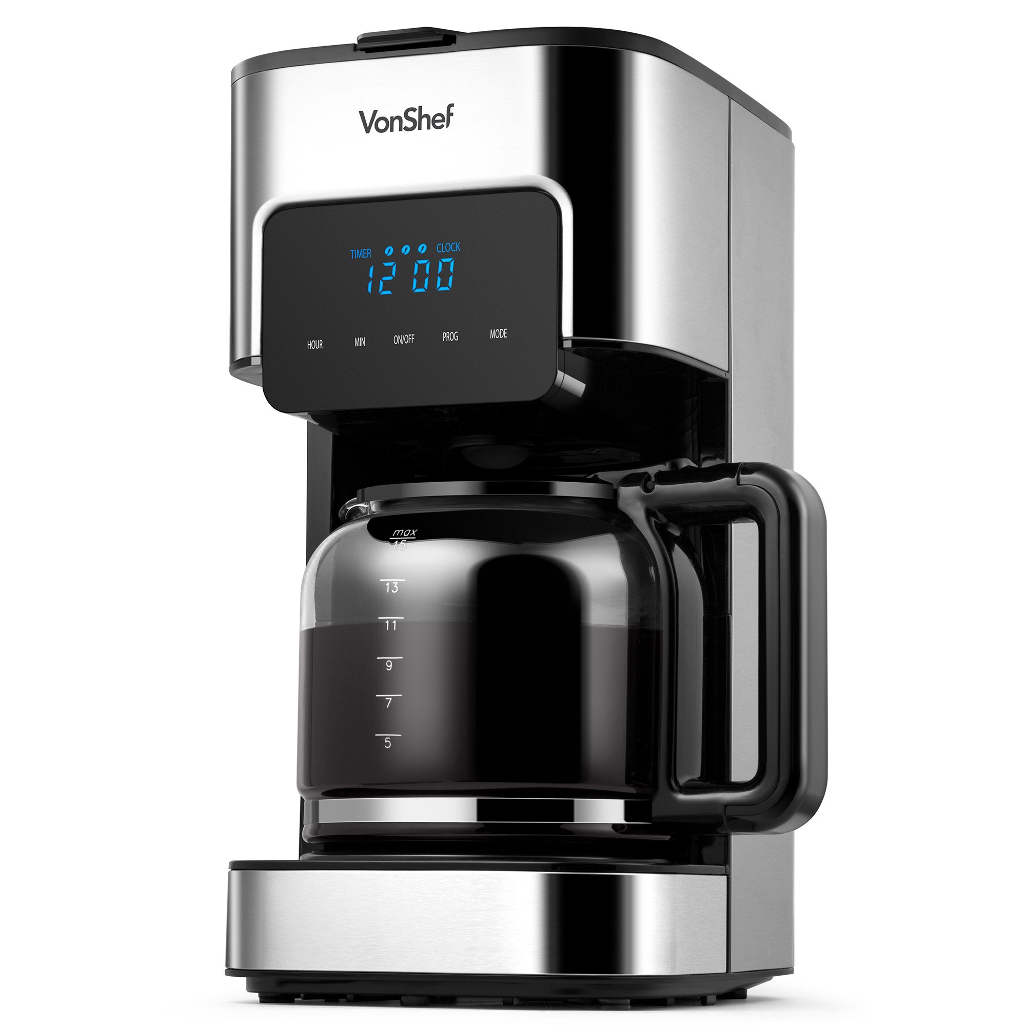 Vonshef Filter Coffee Machine Digital, Programmable, Up to 12 Cups, 1.5L