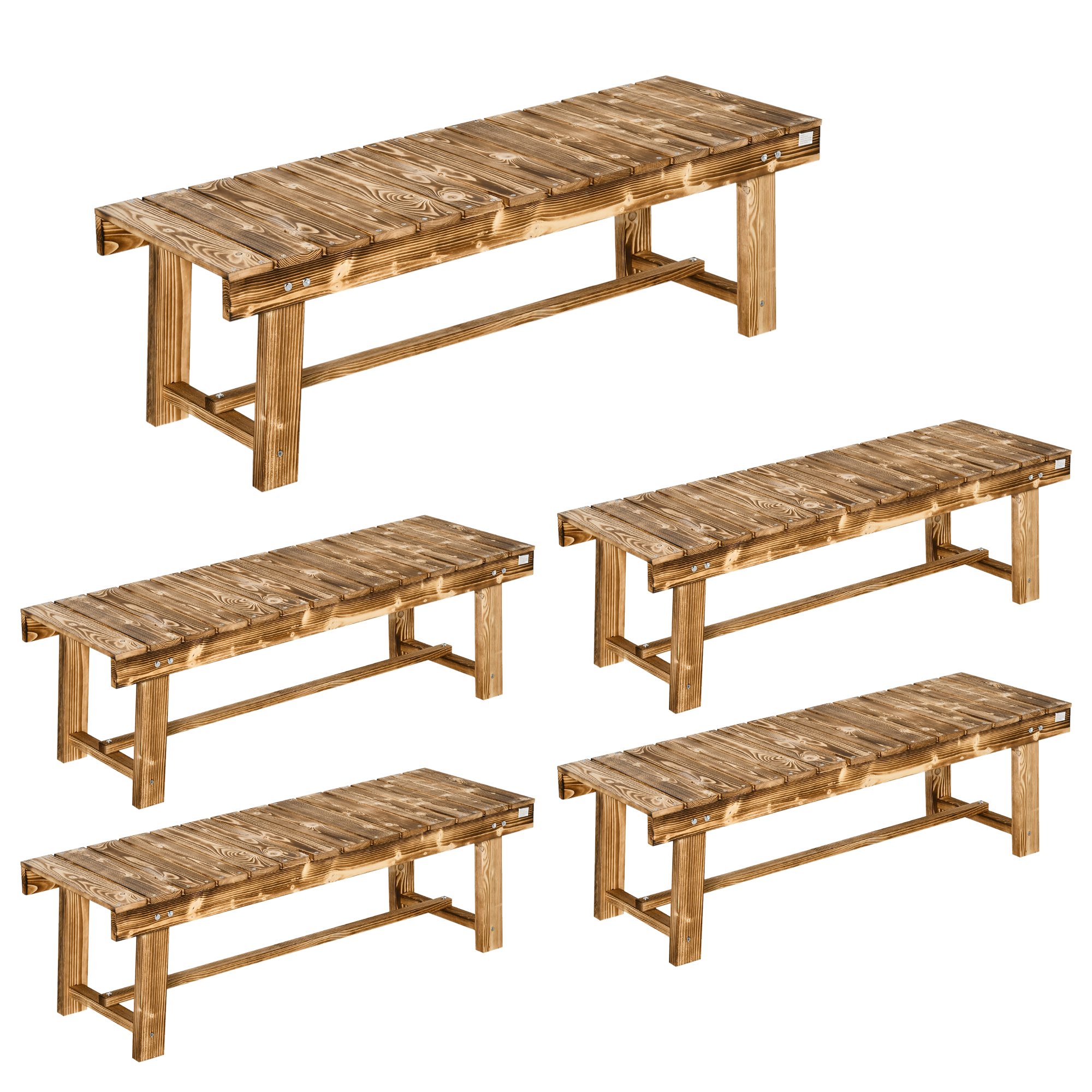 Outsunny Set of 5 Fir Wood Backless Garden Bench Set – Carbonised