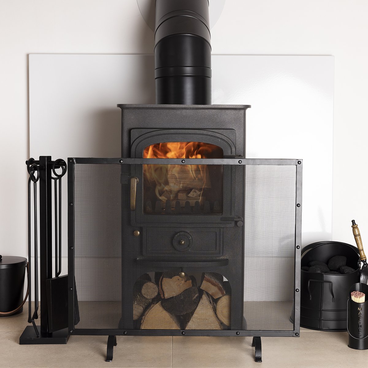 Aspen Fireguard Contemporary Iron Silver Mesh Black Boarder Matte Finish