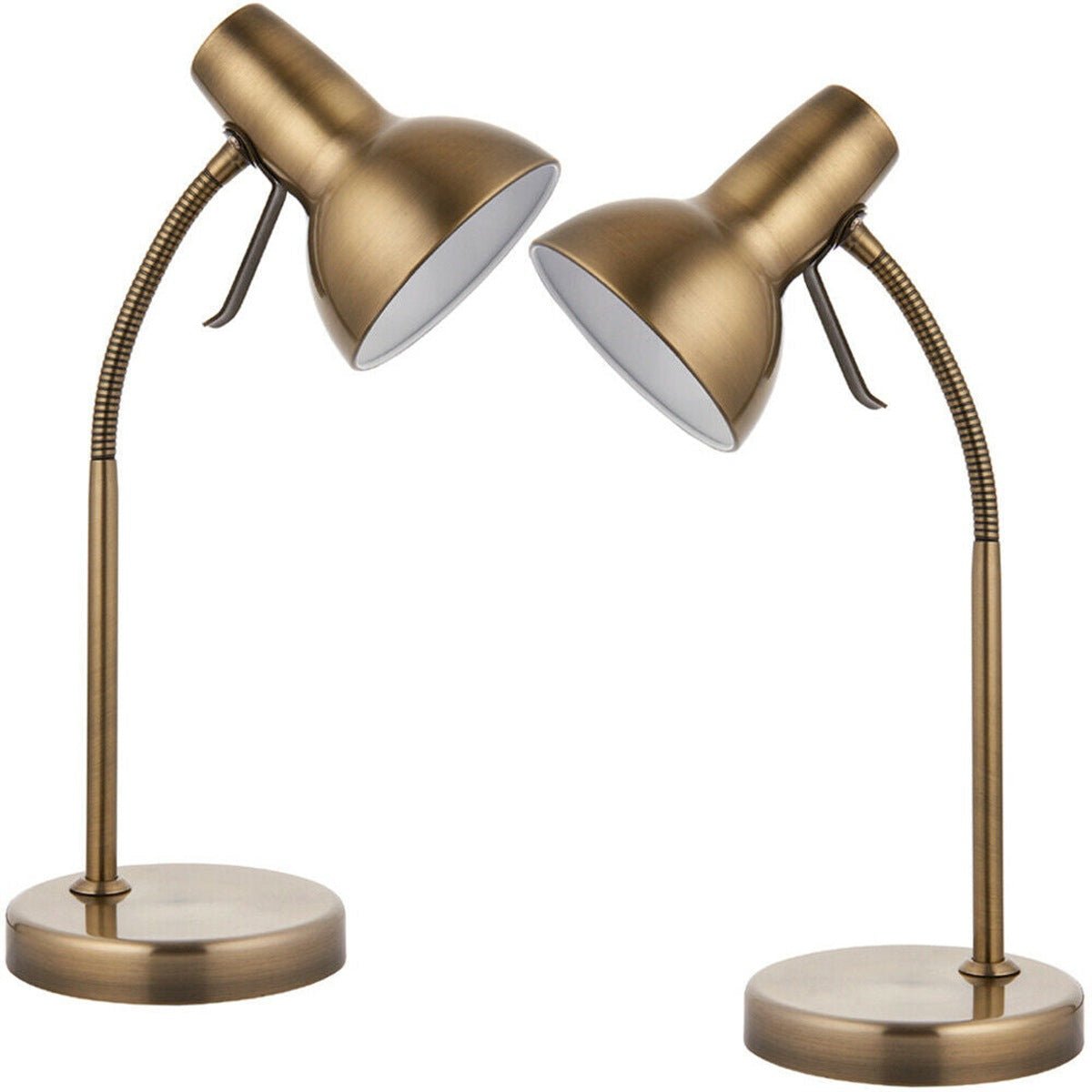 Loops Direct Pack of 2 LED Steel Desk Lamp - Antique Brass and Gloss White
