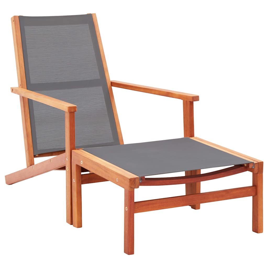 Walplus Solid Eucalyptus Wood Garden Chair with Footrest - Grey