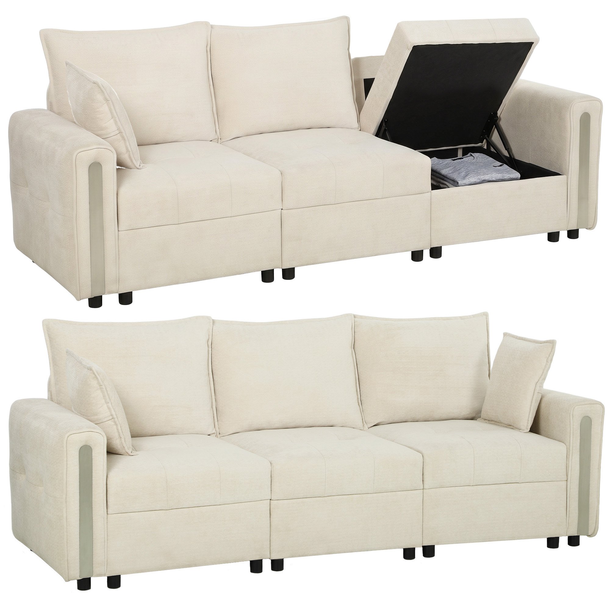 HOMCOM 3 Seater 228cm Velvet Reversible Storage Corner Sofa – Beige