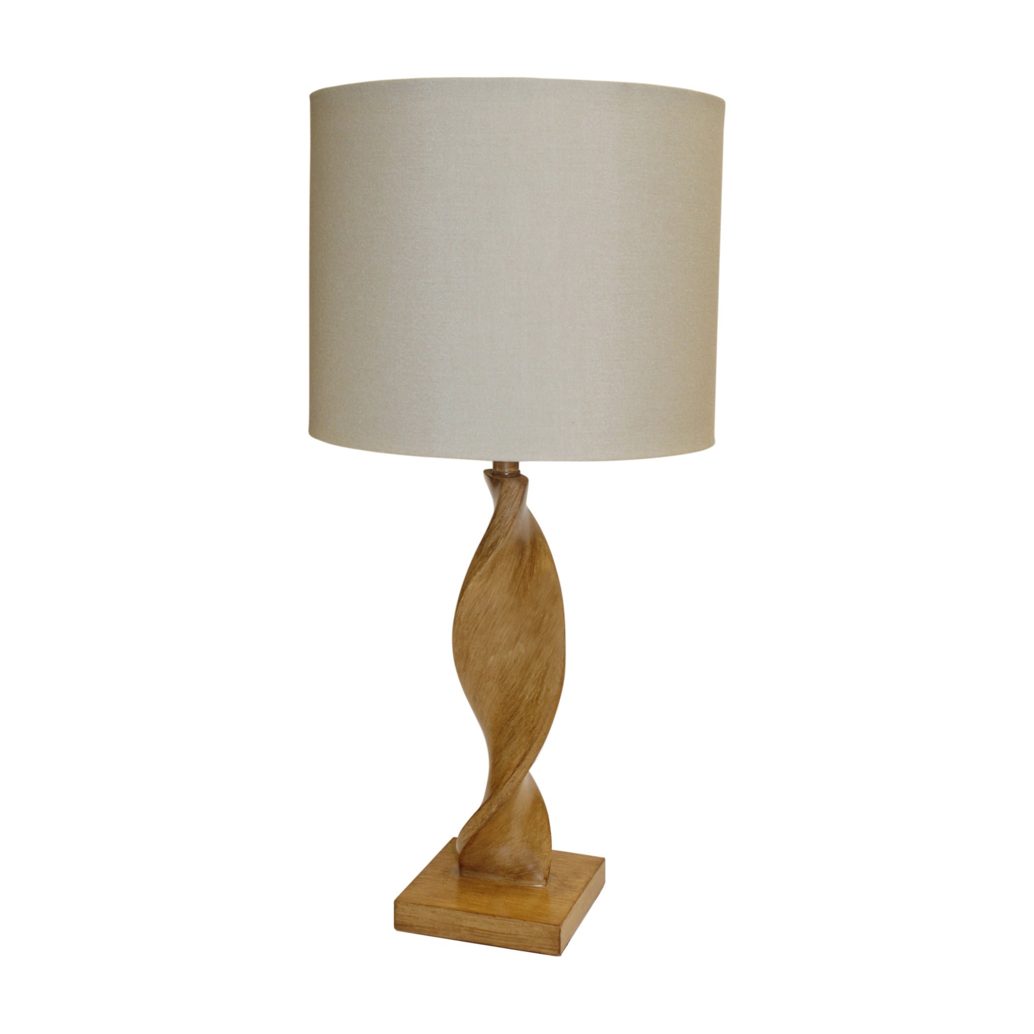 Loops Direct Poly Resin Table Lamp - Oak Effect Resin and Natural Linen