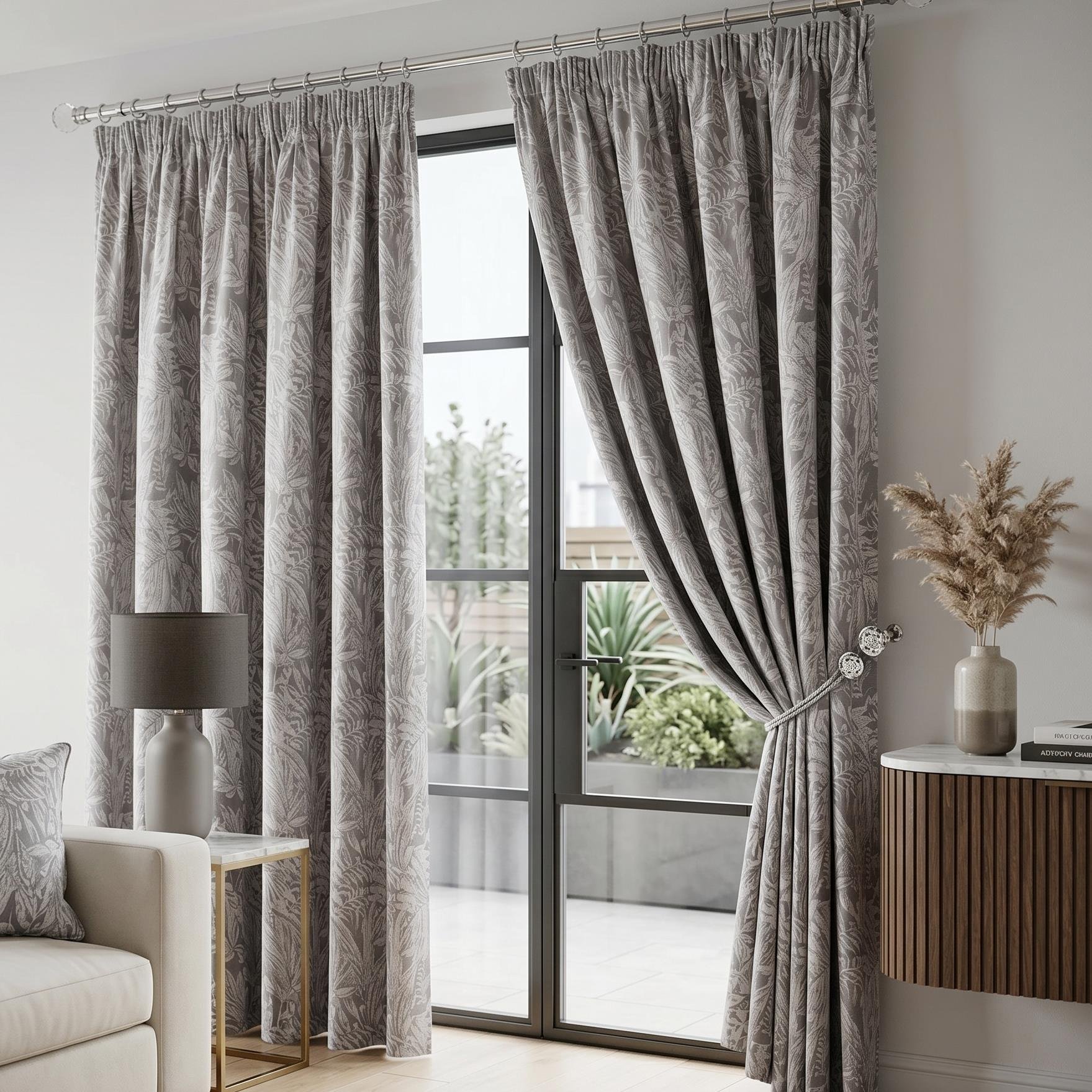 Luxury Living Chenille Lined Pencil Pleat Curtains 117cm x 229cm - Silver