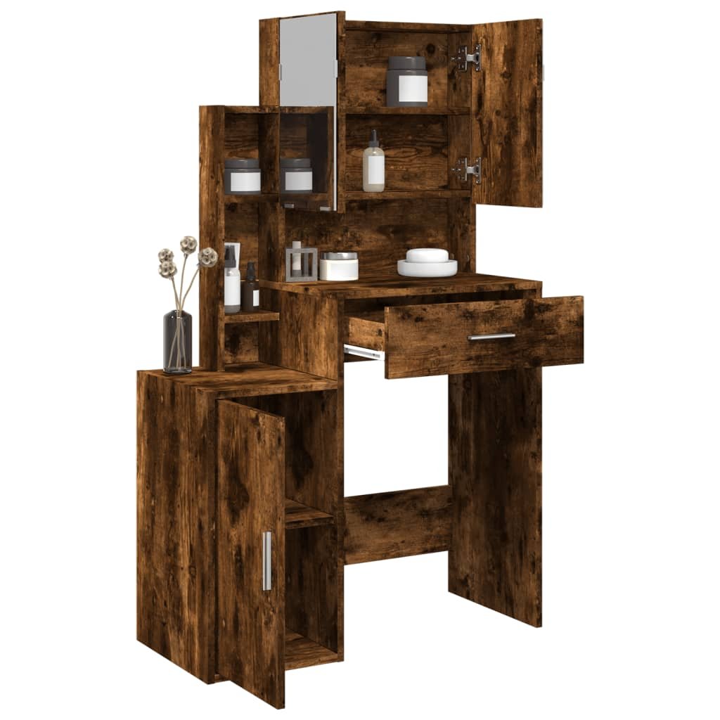 Walplus Glass Dressing Table - Smoked Oak - 80 x 35 x 132 cm