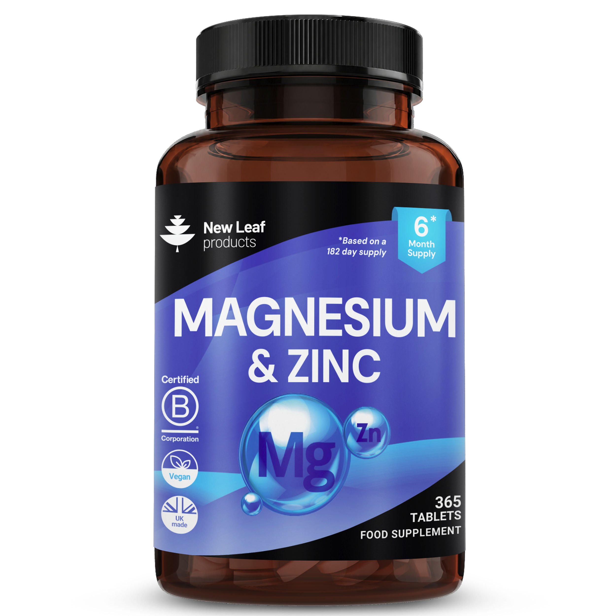 New Leaf Magnesium & Zinc Supplements 516mg - 365 Tablets