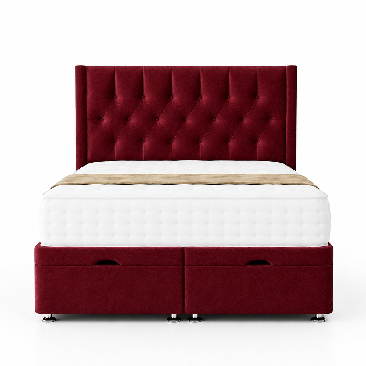 Comfy Deluxe  Miami Wing 4ft6 Double  End Lift Ottoman Bed Set - Burgundy