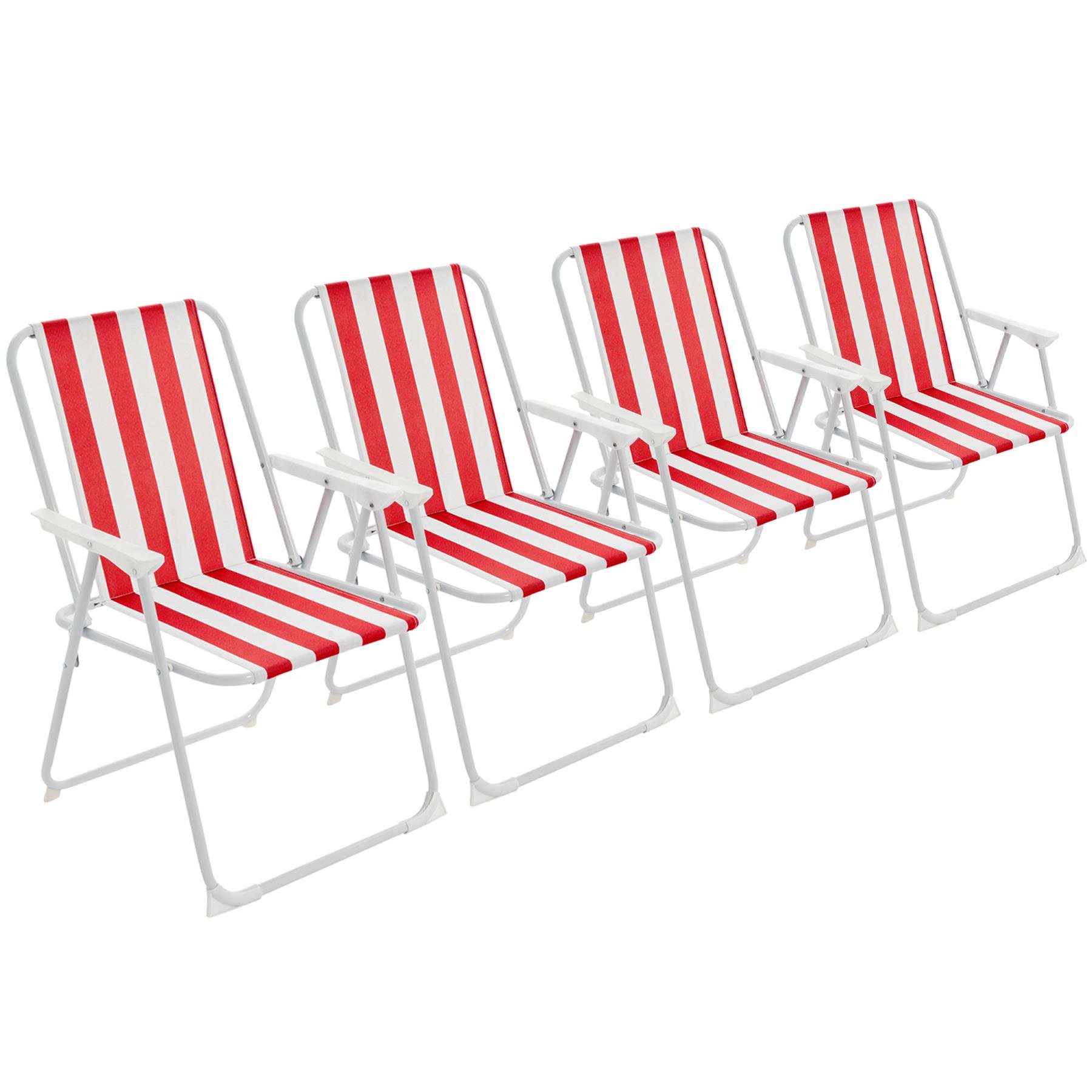 Harbour Housewares Folding Metal Beach Chairs - Red Stripe - Pack of 4