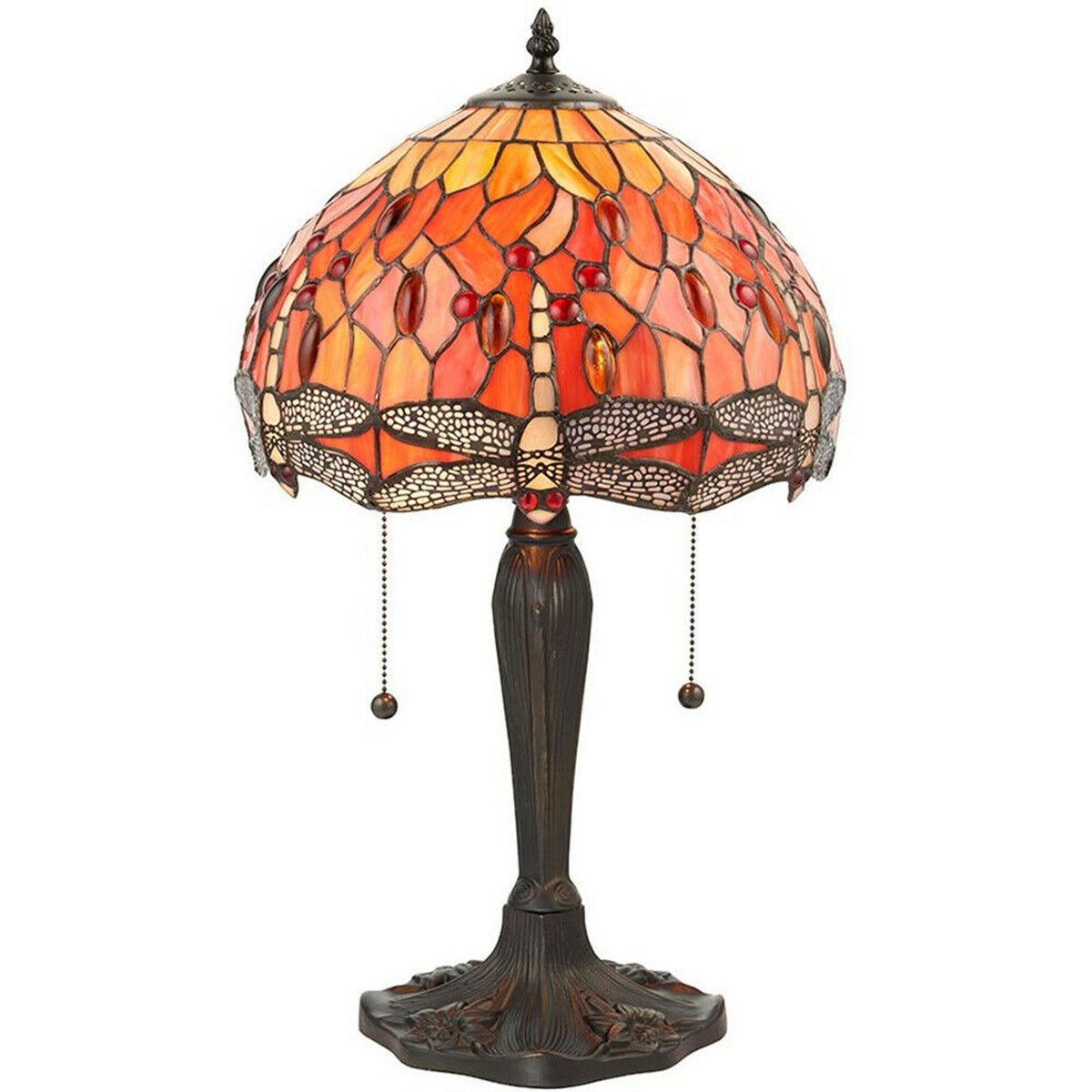 Loops Direct 30cm Dragonfly Tiffany Glass Table Lamp - Orange Dragonfly