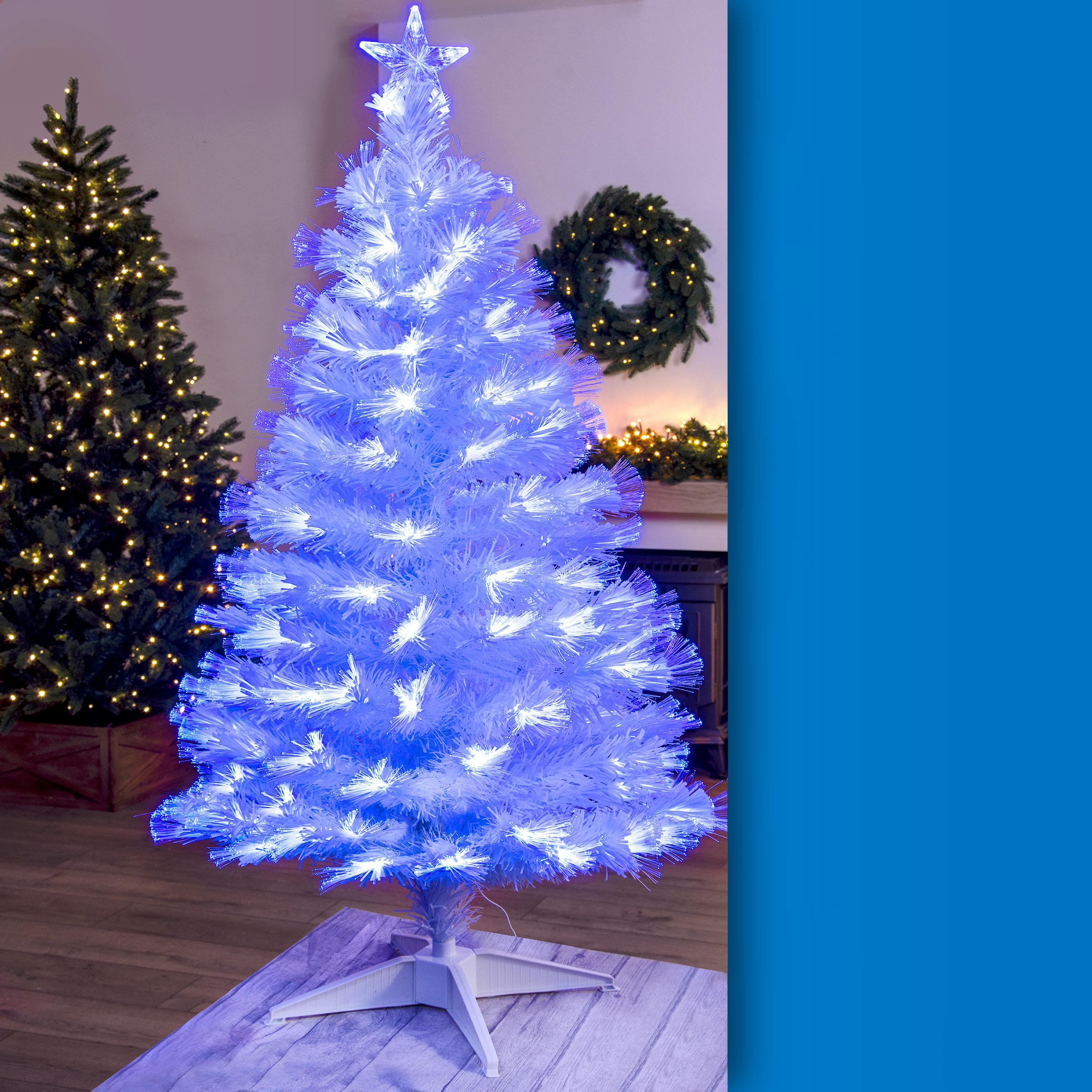 Christmas Tree World 4ft White Blue Ripple Effect Fibre Optic Tree