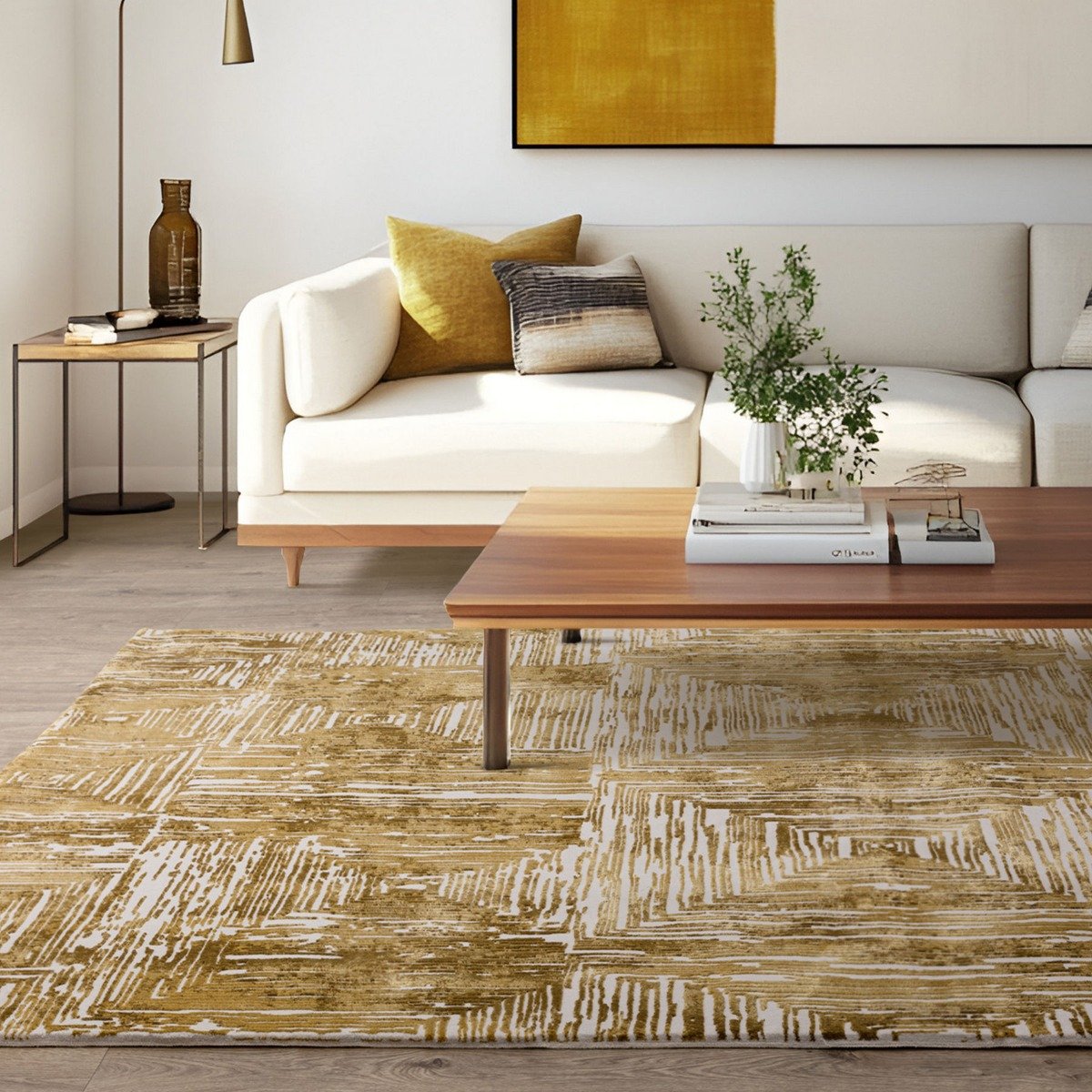 Mega Flooring Gold Modern Striped Rug - 160 x 230cm