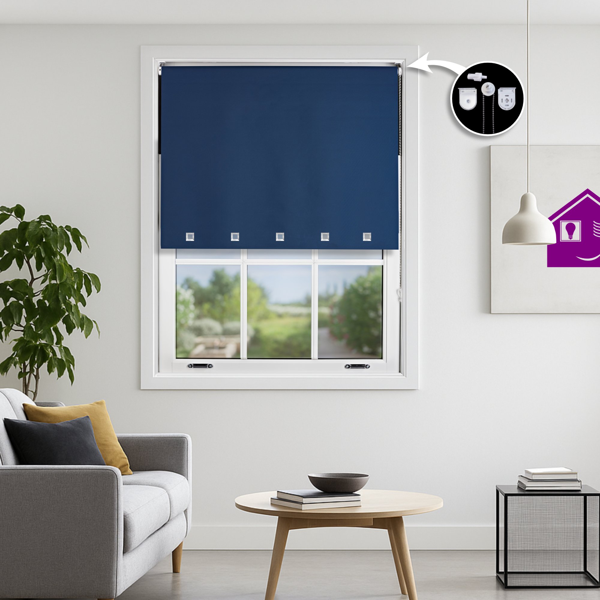 Furnished Navy Blue Blackout Roller Blind Square Eyelets - 235 x 165cm