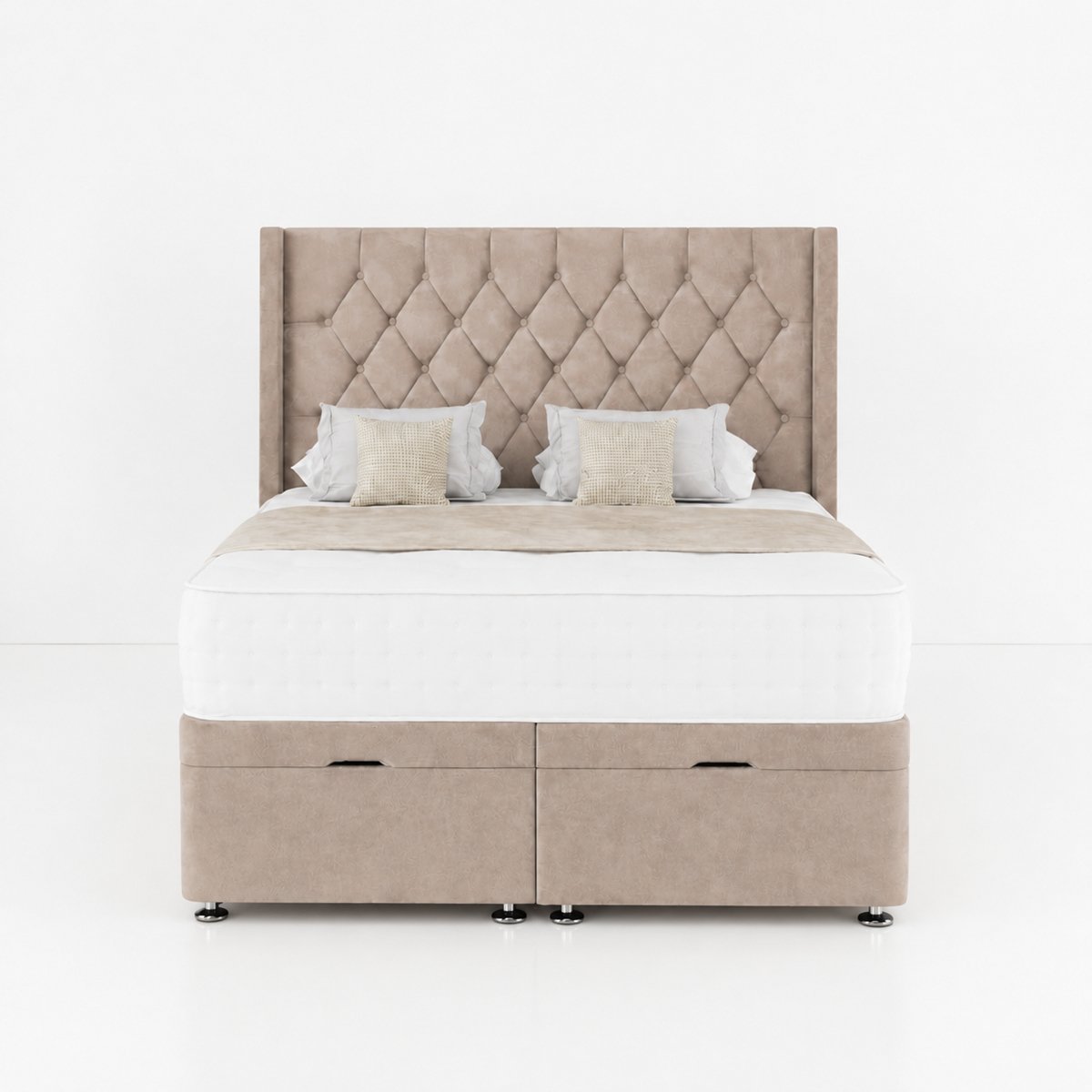 Comfy Deluxe Zoro 3ft Single Plush Velvet End Lift Ottoman Bed Set - Beige