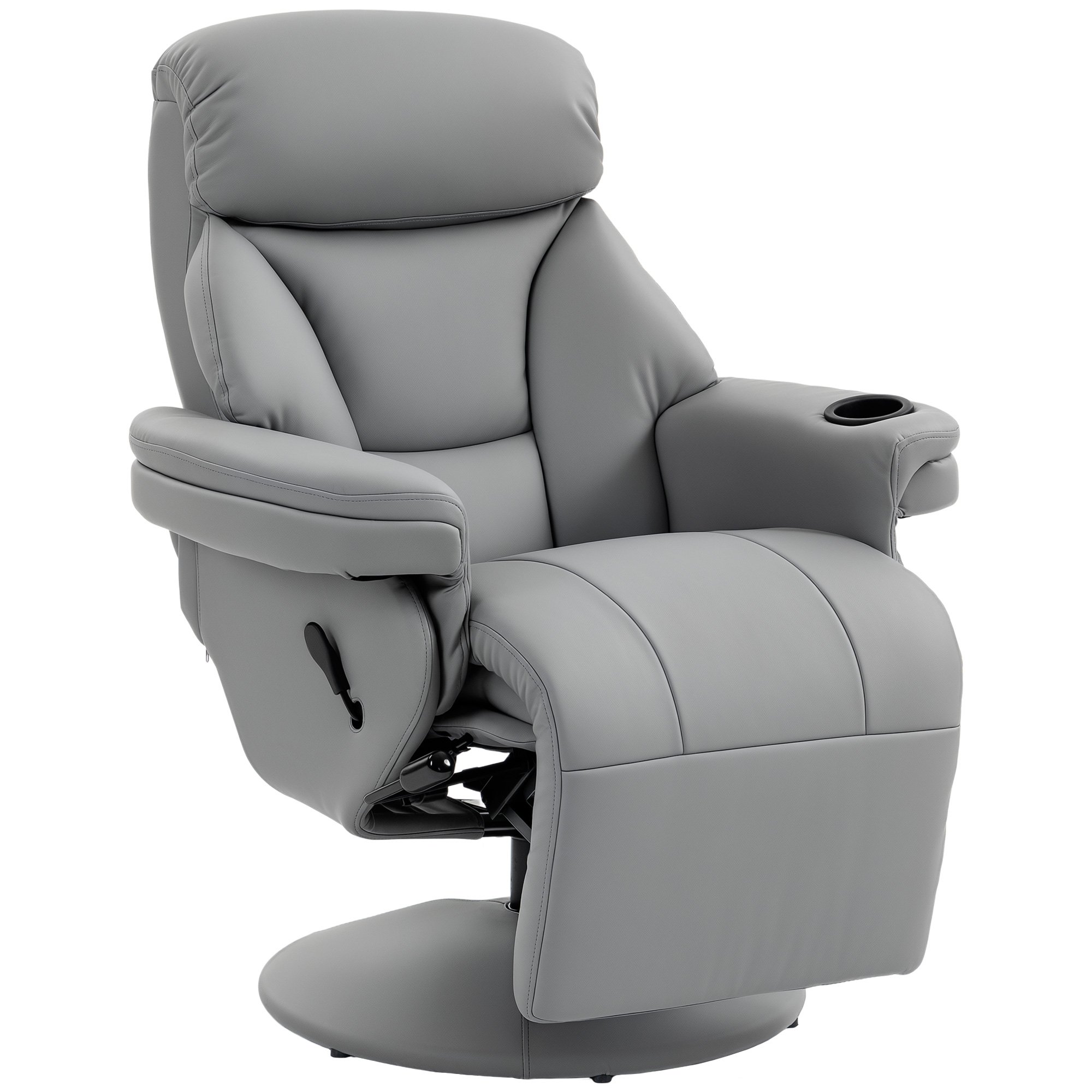 HOMCOM PU Leather Manual Recliner Chair with Footrest - Grey
