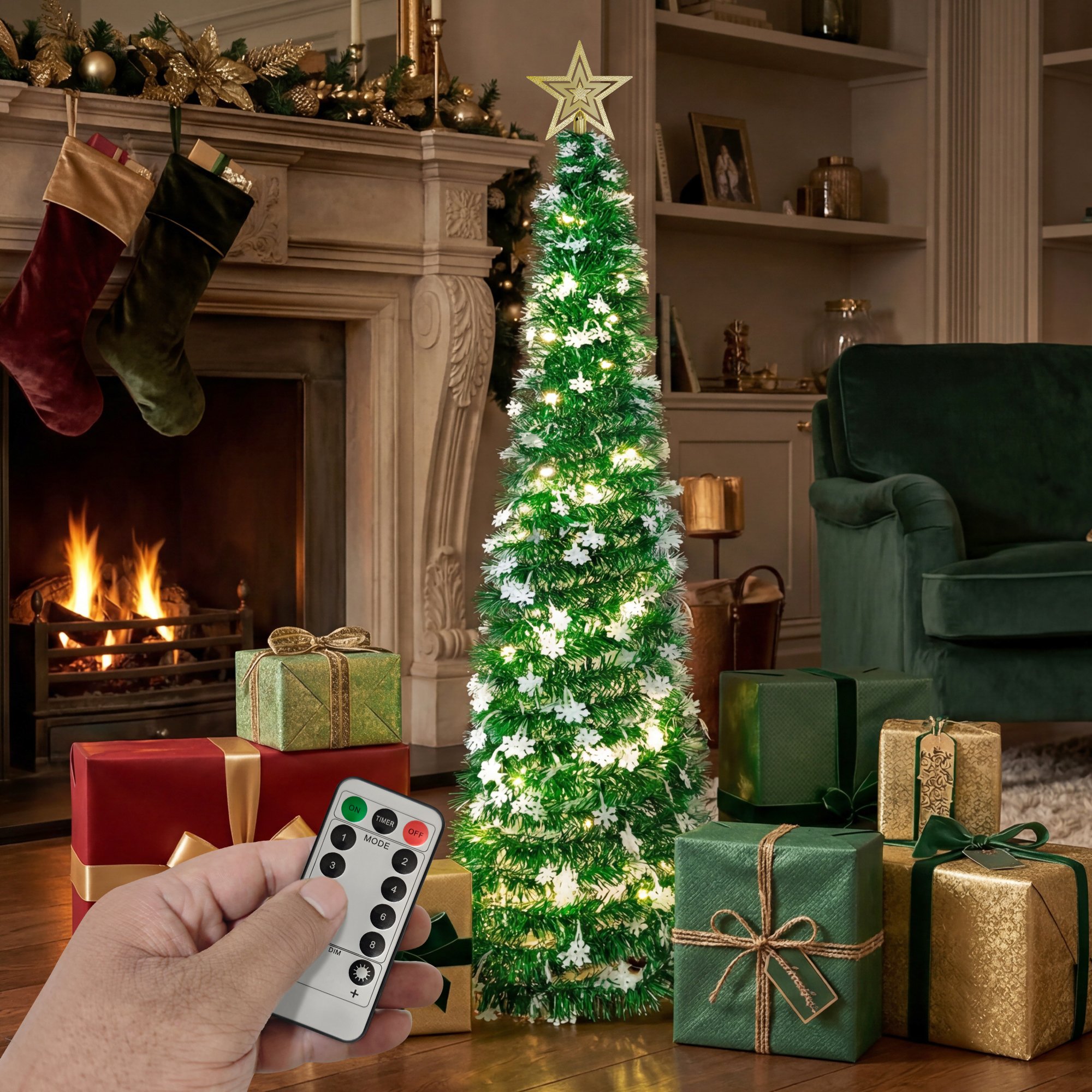 VeryMerry Green and White Pop Up Christmas Tree with LED Lights and Timer - 6FT