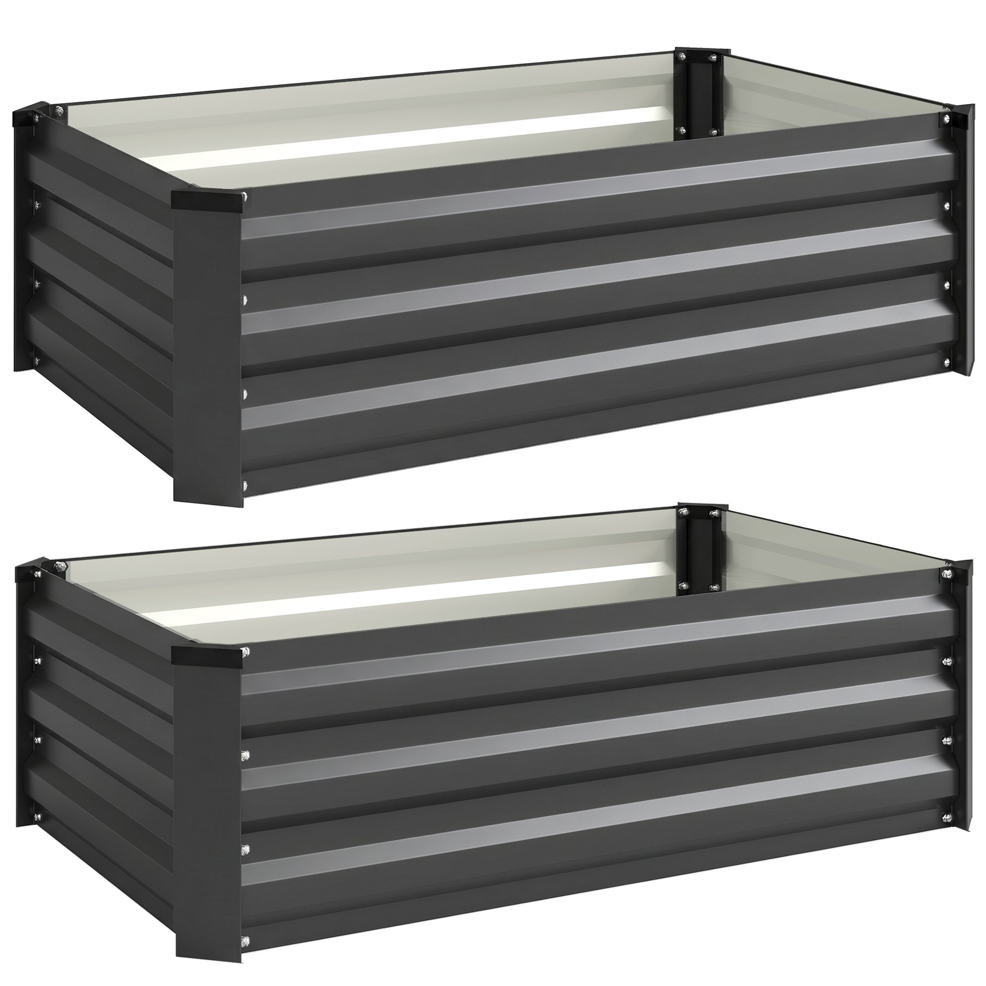 Outsunny 2 pcs Galvanised Steel Raised Garden Bed - Dark Grey