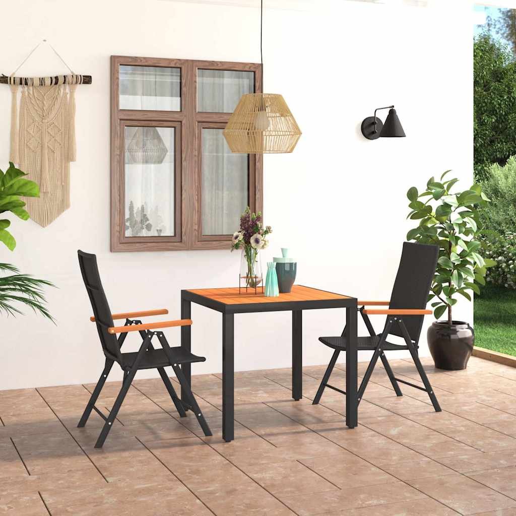 Walplus Poly Rattan Dining Set - Black - 79 x 79 x 74 cm