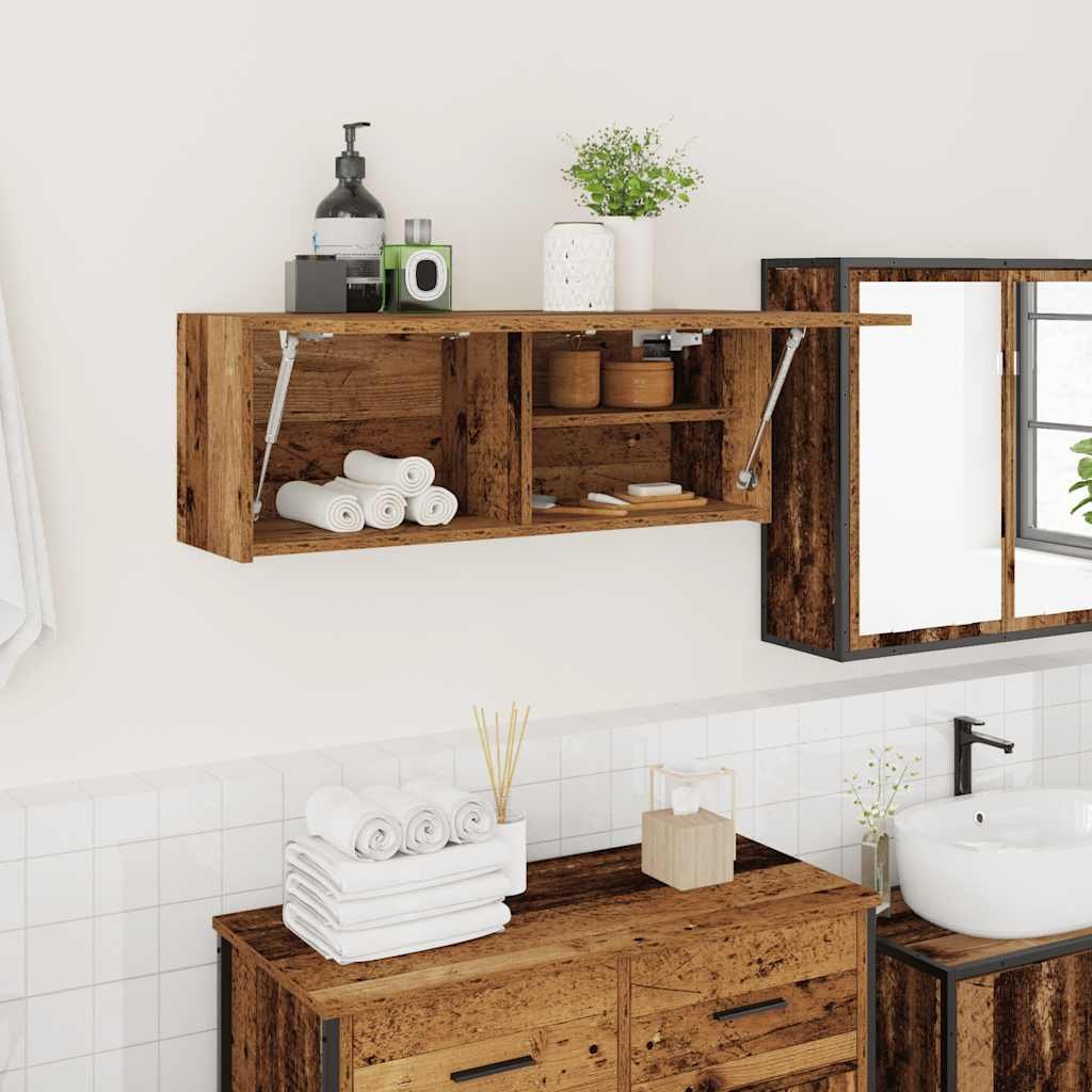 Walplus Engineered Wood Bathroom Wall Cabinet - Old Wood - 80 x 25 x 30 cm