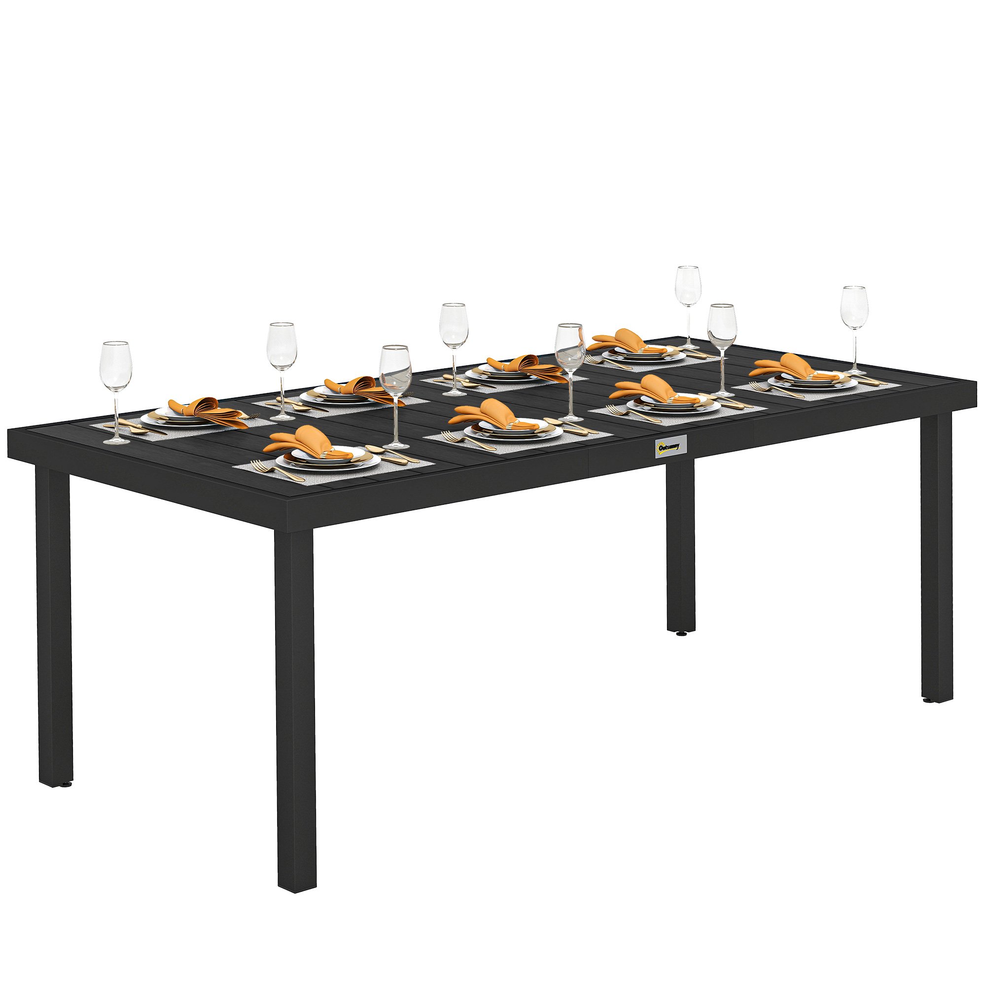 Outsunny Rectangular Aluminium Outdoor Dining Table with Wood Top - Black
