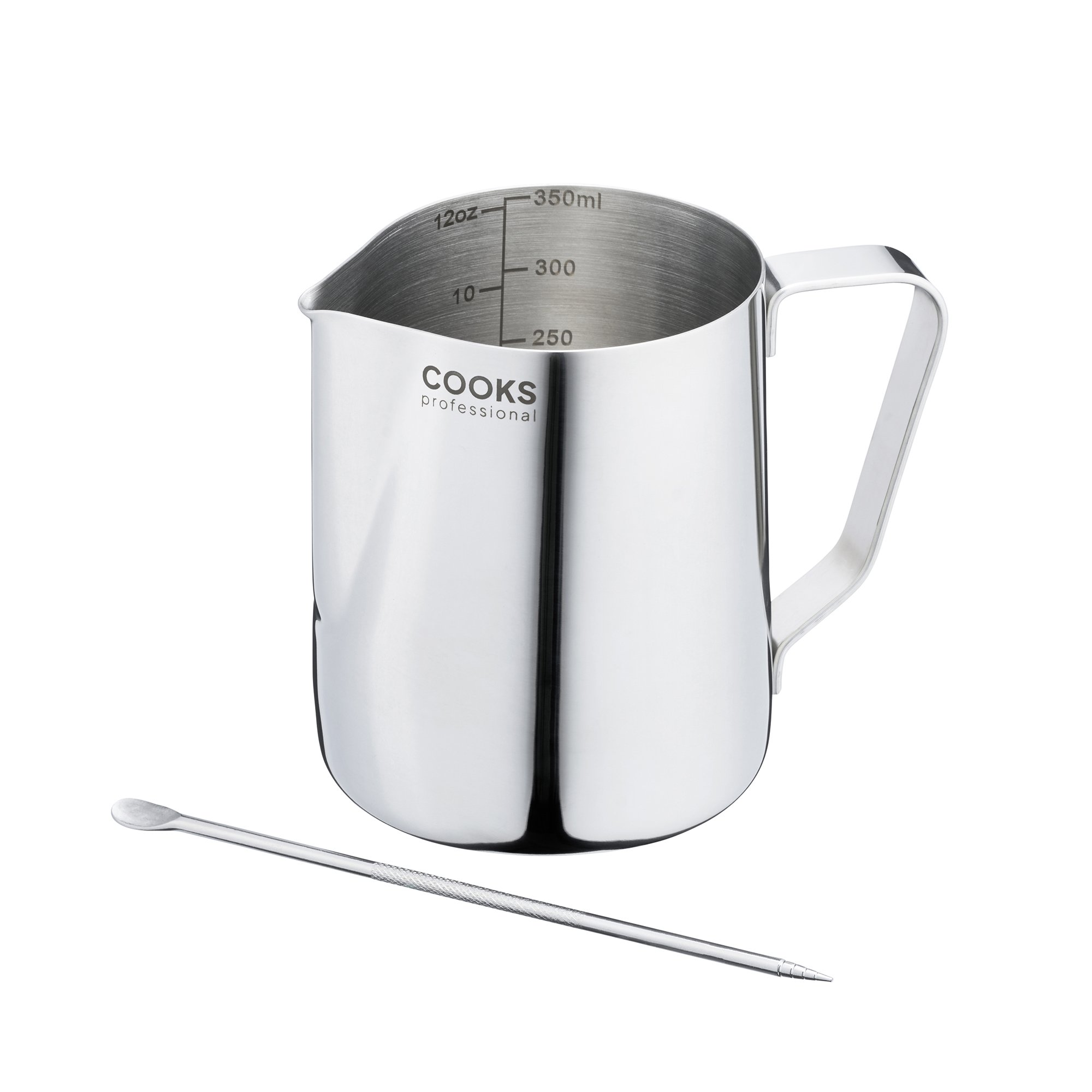 Cooks Professional S-Steel 350ml Milk Steaming Jug with Latte Art Pen - Silver
